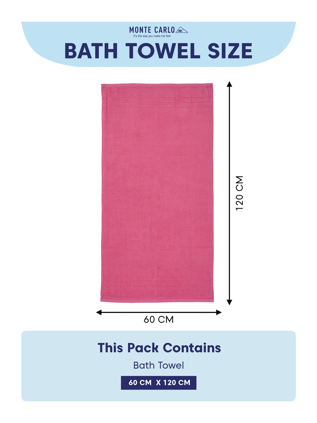 Essential Pink 100% Cotton Solid 340 GSM Bath Towel Soho Small 1 Pc Pvc Pack