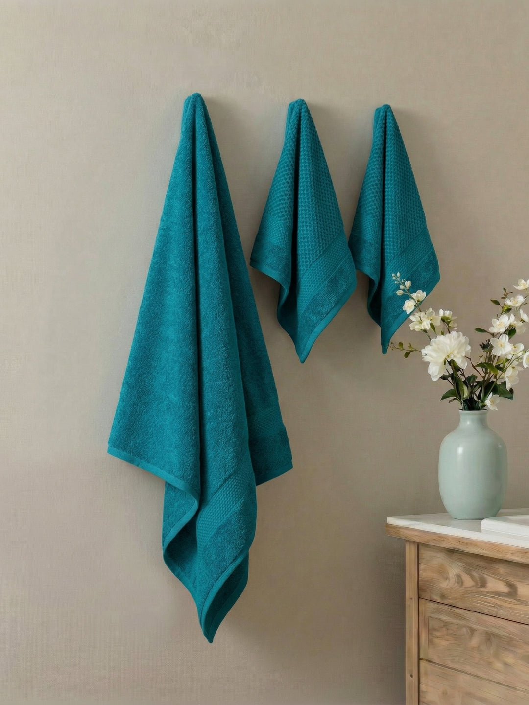 Baltic Blue 100% Cotton Solid 380 GSM Bath Towel Super Charm 3 Pc Set Gifting Box Pack