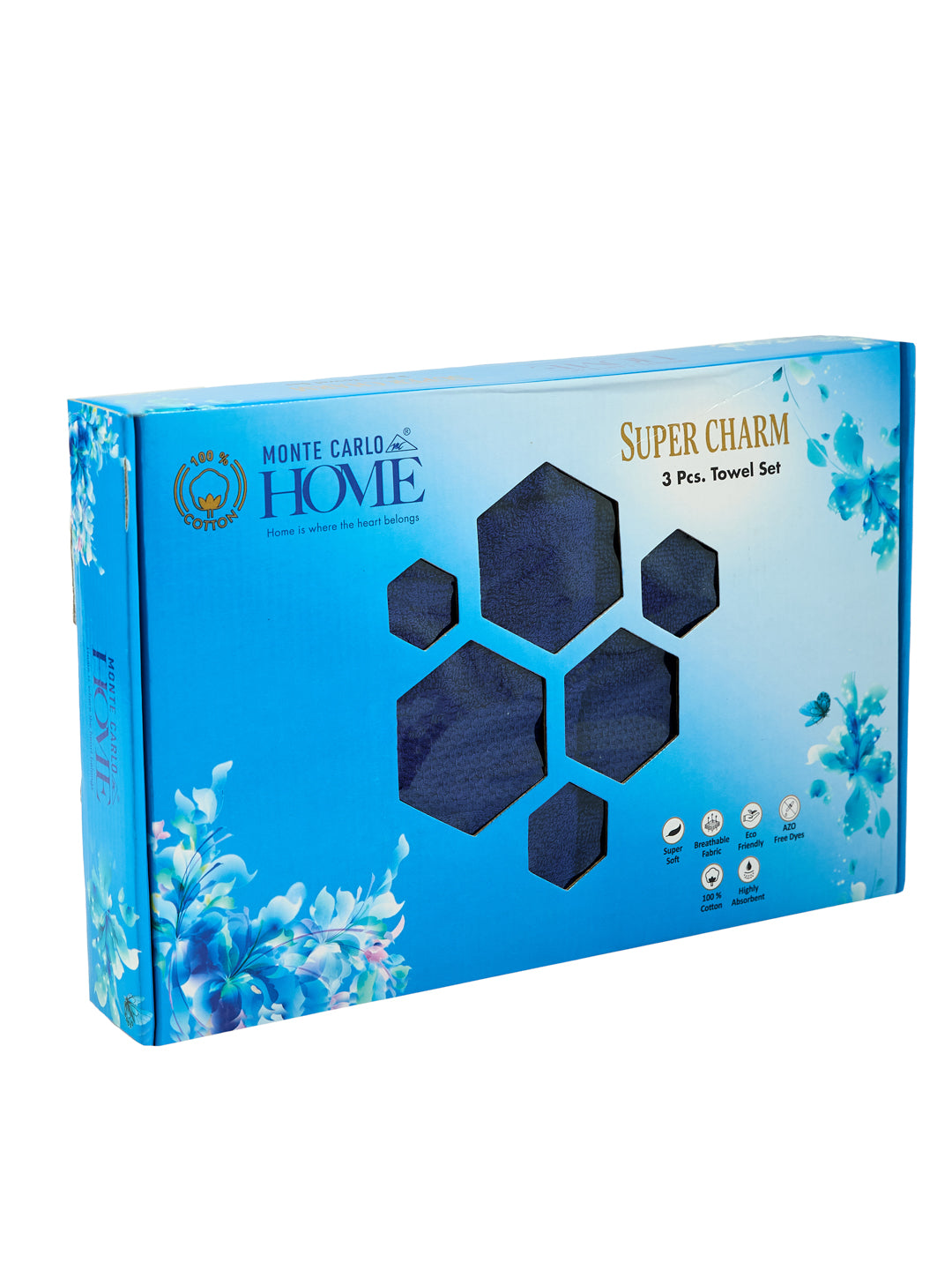 Twilight Blue 100% Cotton Solid 380 GSM Bath Towel Super Charm 3 Pc Set Gifting Box Pack
