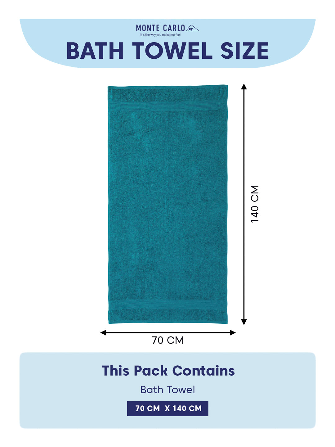 Essential Baltic Blue 100% Cotton Solid 380 GSM Bath Towel Super Charm 1 Pc Pvc Pack