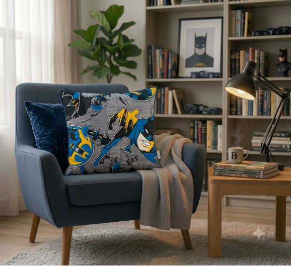 MOCA by Monte Carlo Batman Printed 180 GSM Cushion Cover, Pack of 1