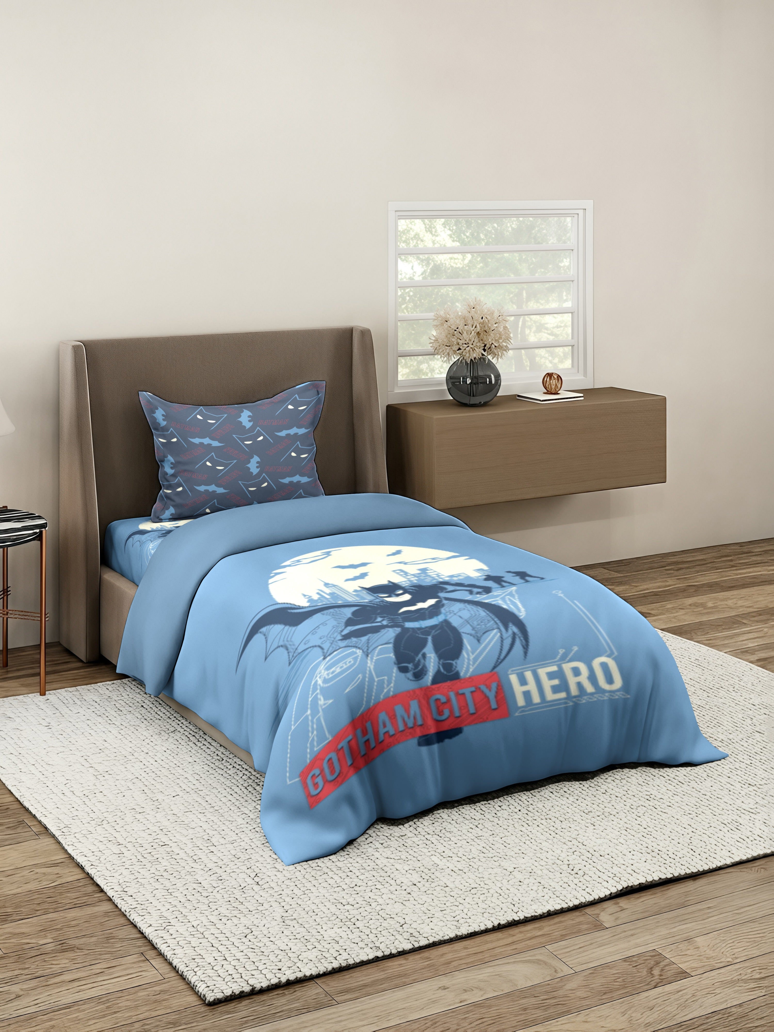 Monte Carlo Kids Batman Printed 3 Pc Bedding Set for Single Bed, 110 GSM