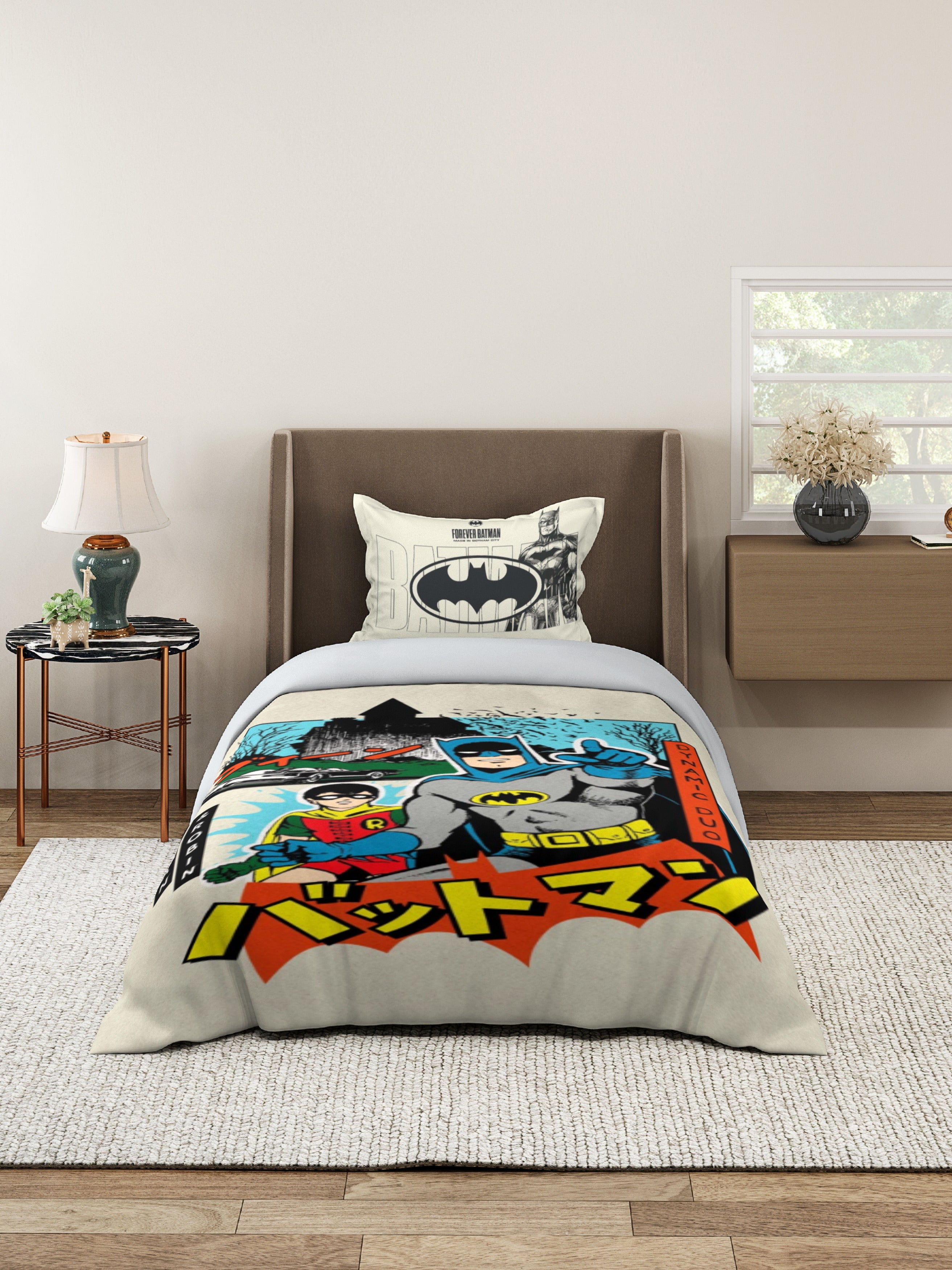 Monte Carlo Kids Plush Batman Printed 3 Pc Bedding Set for Single Bed, 110 GSM