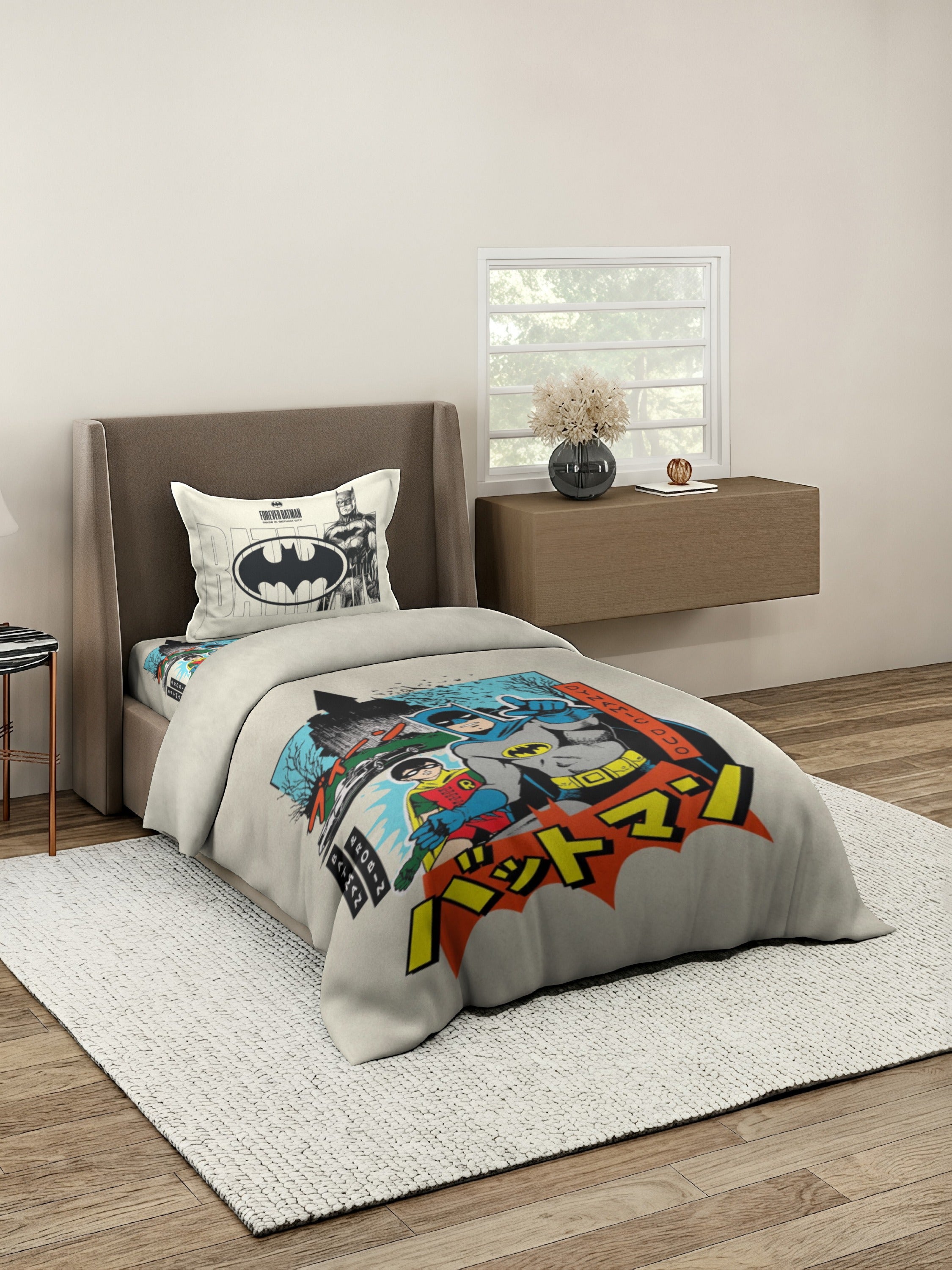 Monte Carlo Kids Plush Batman Printed 3 Pc Bedding Set for Single Bed, 110 GSM