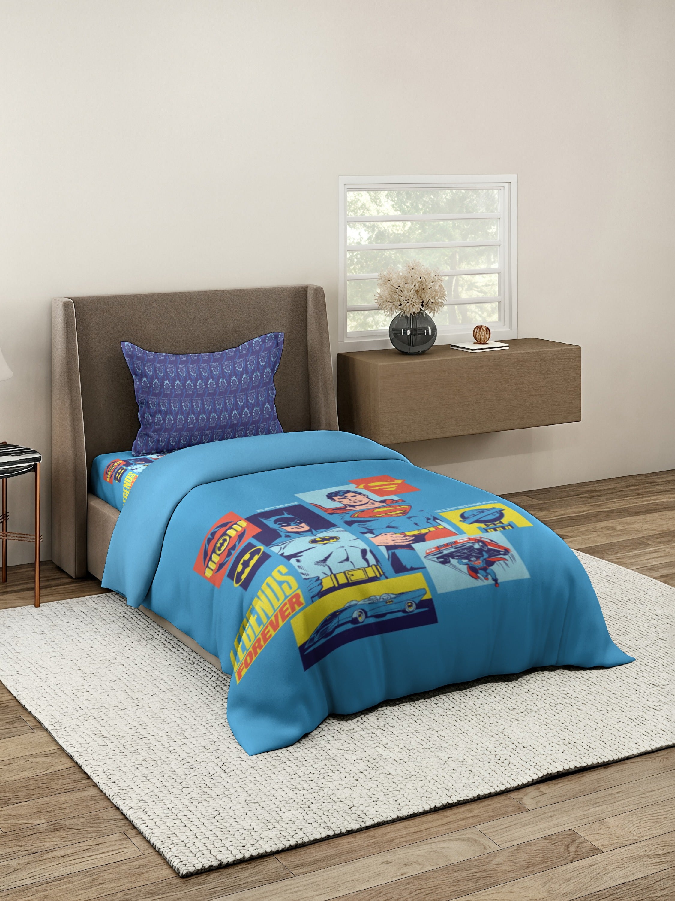 Monte Carlo Kids Plush Batman Printed 3 Pc Bedding Set for Single Bed, 110 GSM