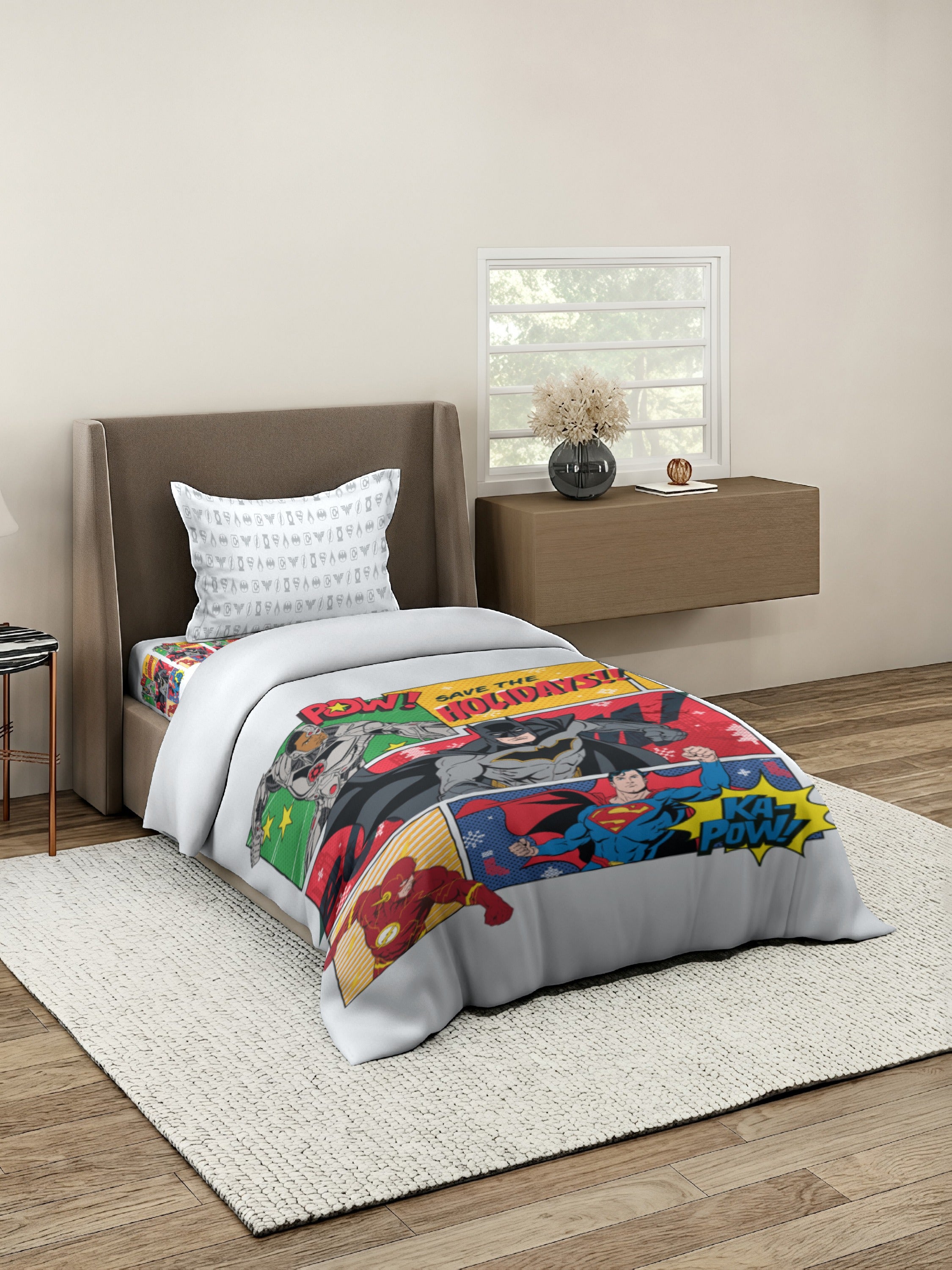 Monte Carlo Kids Plush Batman Printed 3 Pc Bedding Set for Single Bed, 110 GSM