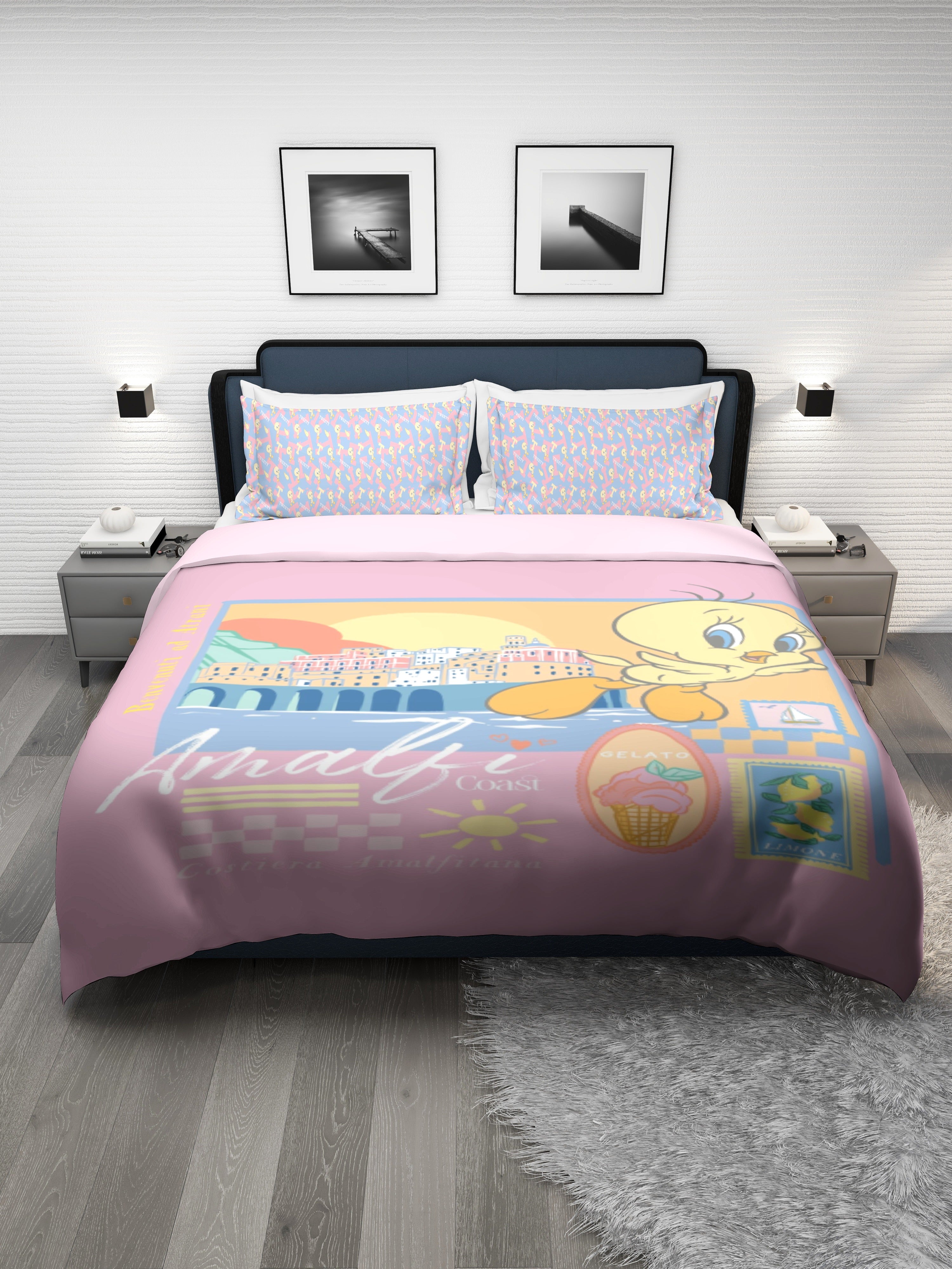 Monte Carlo Kids TOONX Cartoon Printed 4 Pc Bedding Set for King Size Bed, 110 GSM