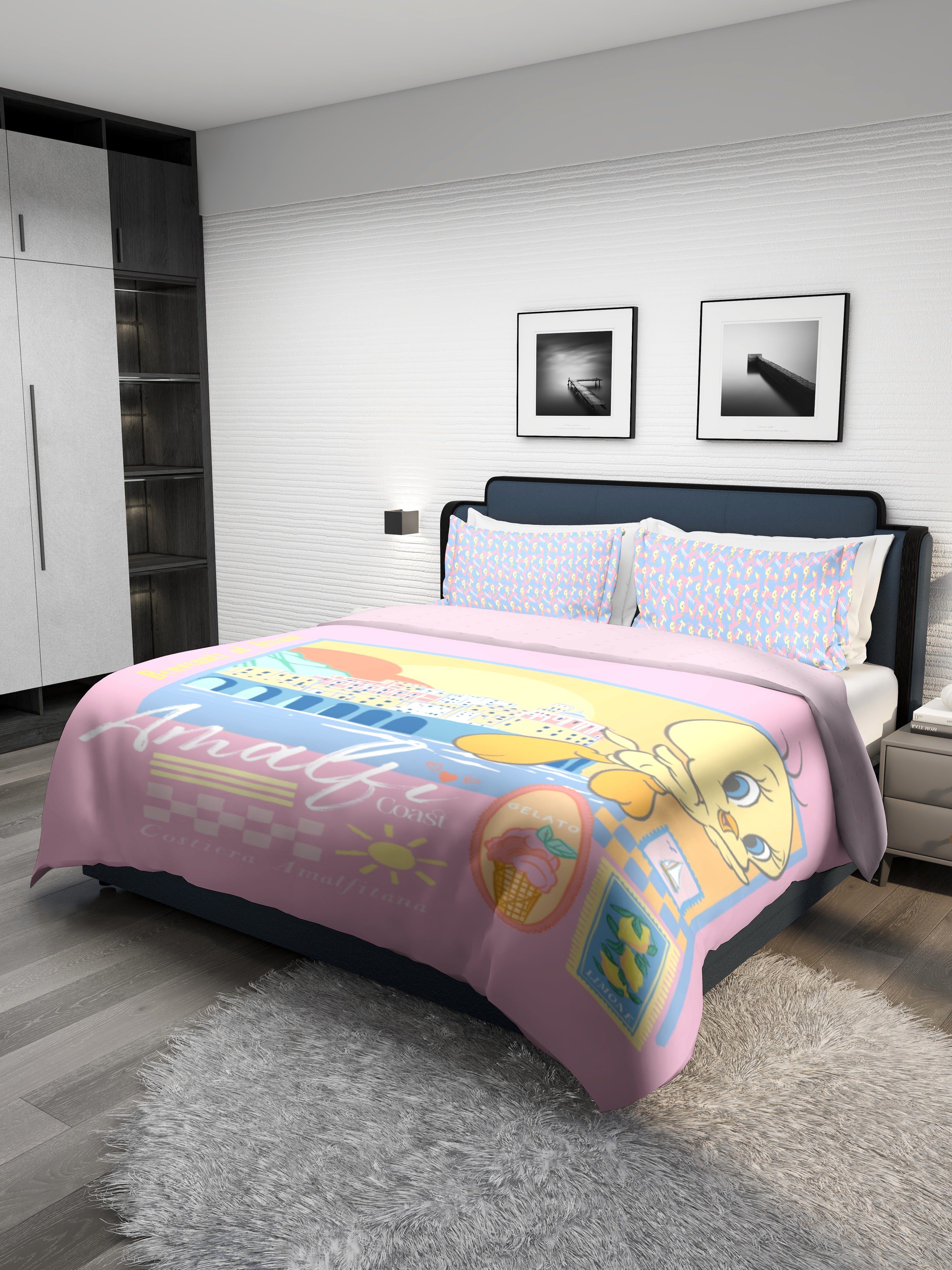 Monte Carlo Kids TOONX Cartoon Printed 4 Pc Bedding Set for King Size Bed, 110 GSM