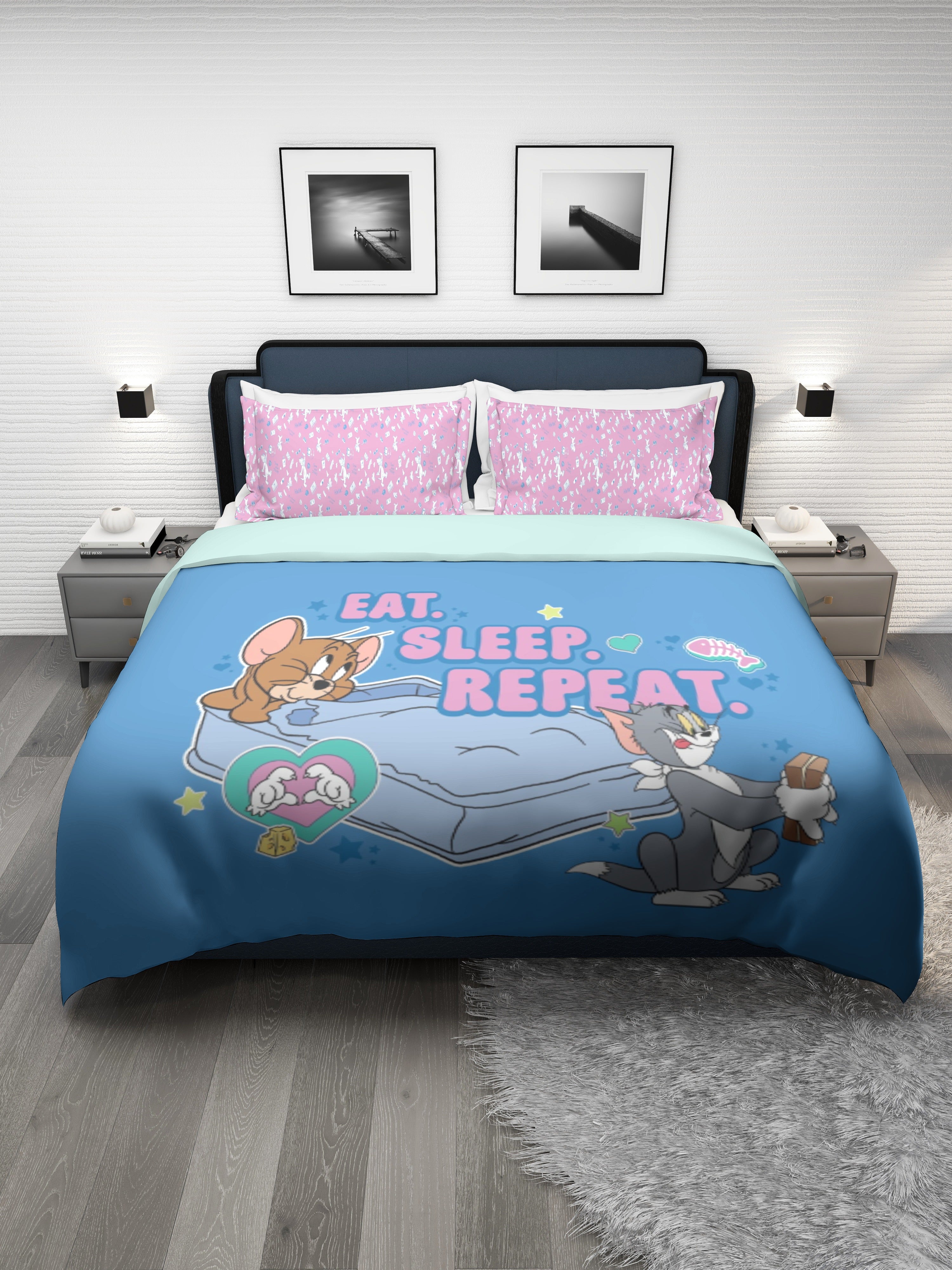 Monte Carlo Kids TOONX Cartoon Printed 4 Pc Bedding Set for King Size Bed, 110 GSM