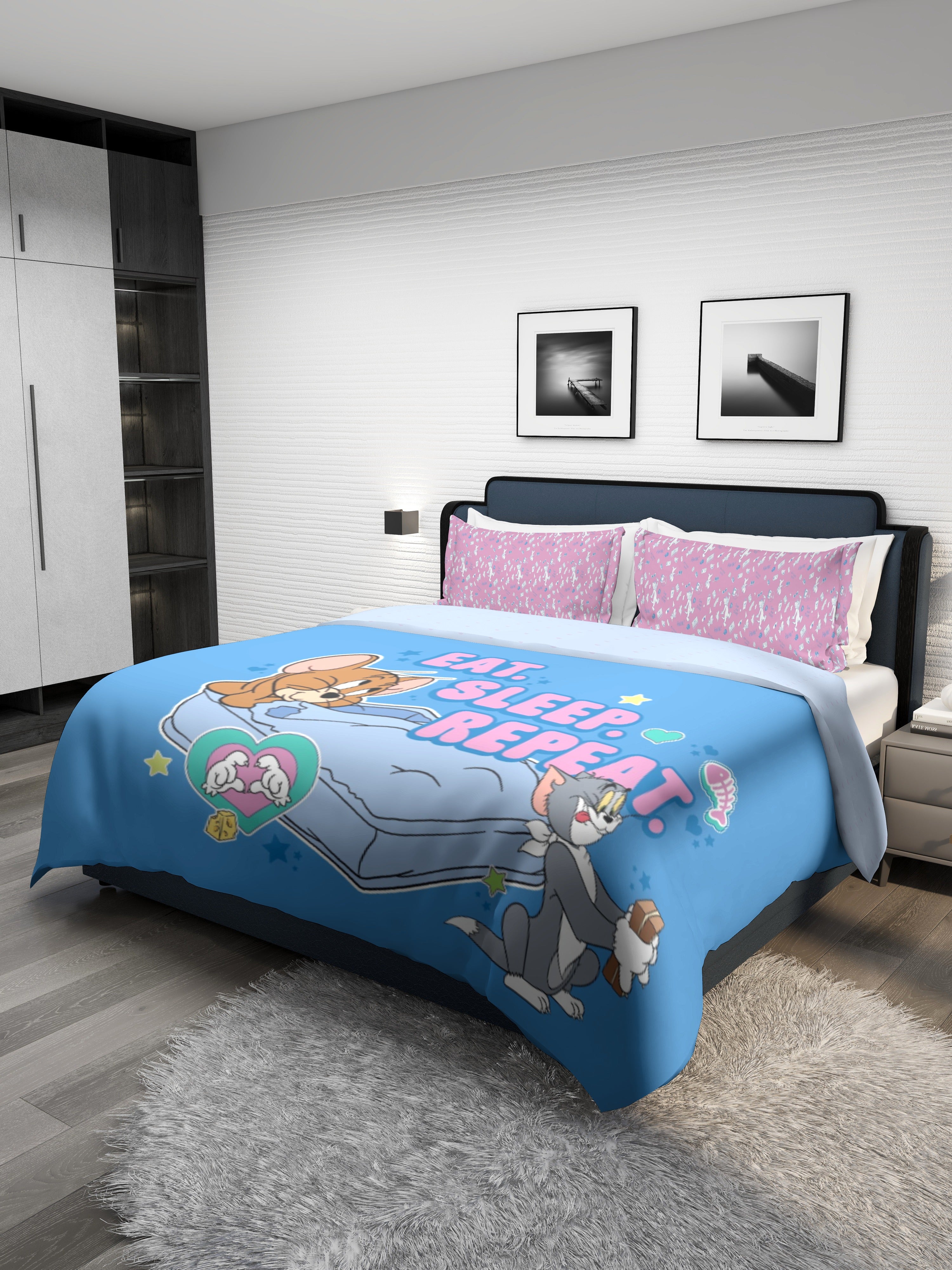 Monte Carlo Kids TOONX Cartoon Printed 4 Pc Bedding Set for King Size Bed, 110 GSM
