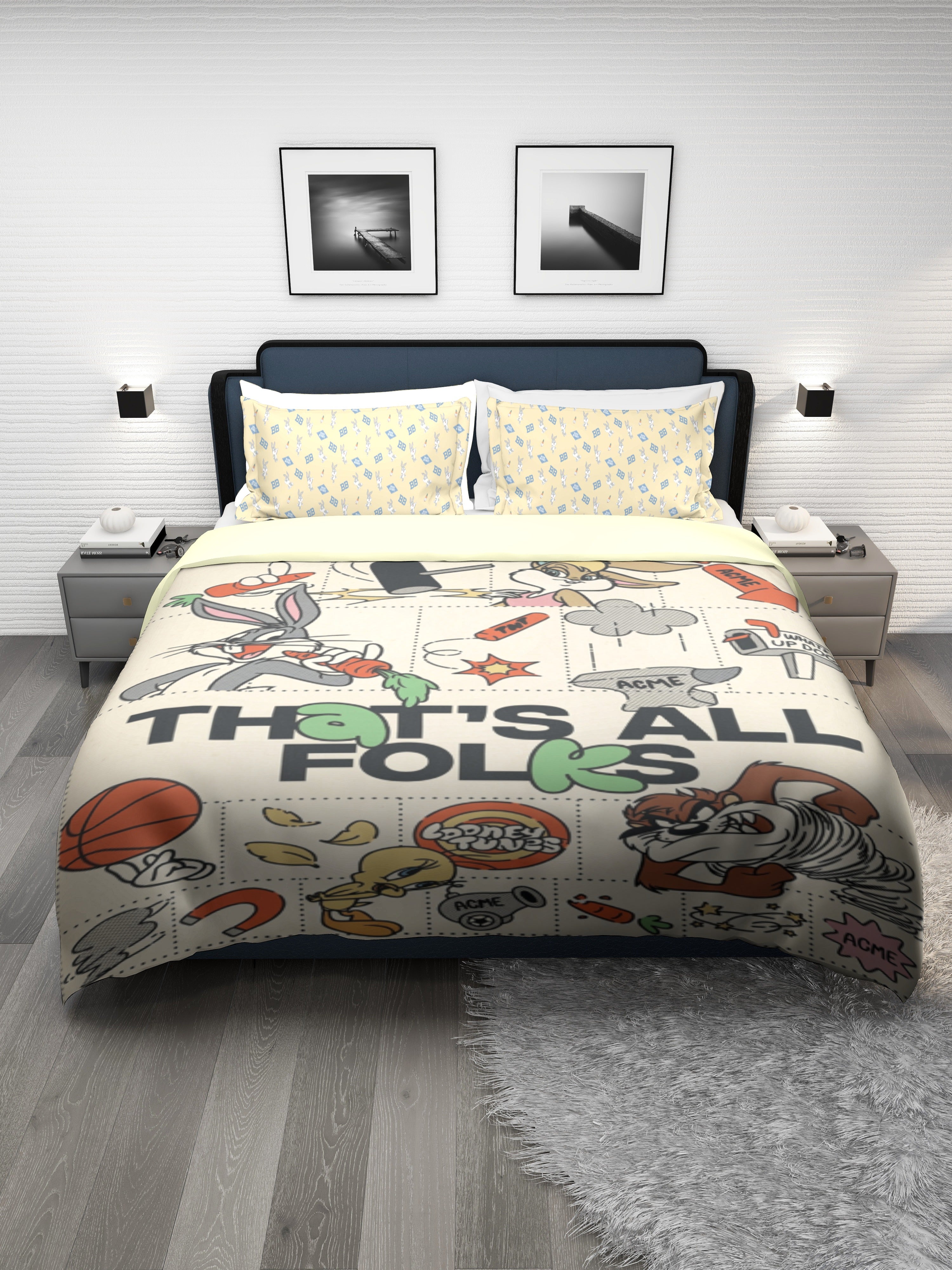 Monte Carlo Kids TOONX Cartoon Printed 4 Pc Bedding Set for King Size Bed, 110 GSM