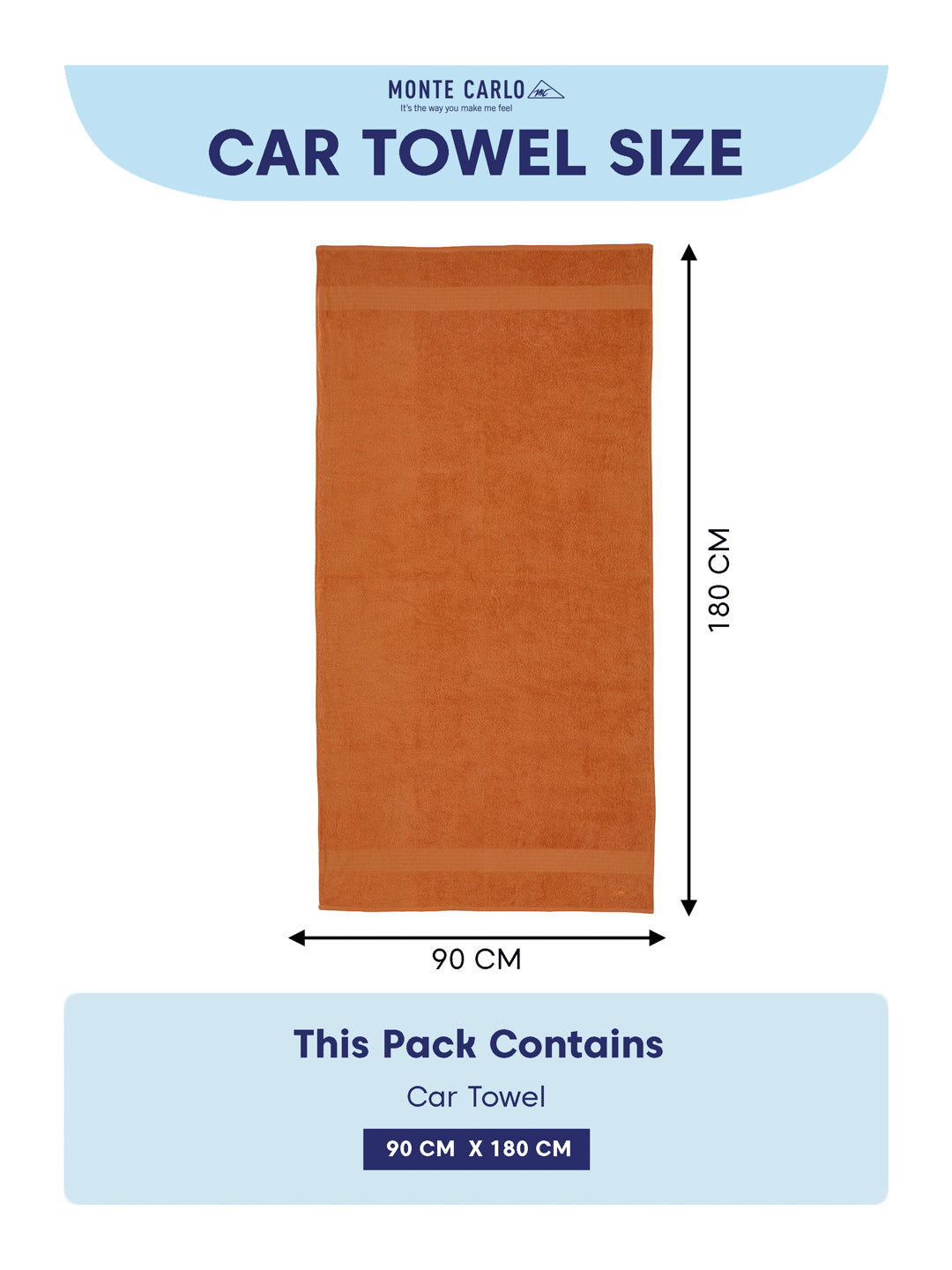 Orange Pure Cotton Solid 380 GSM Car Towel 1 Piece (Jazz Collection)