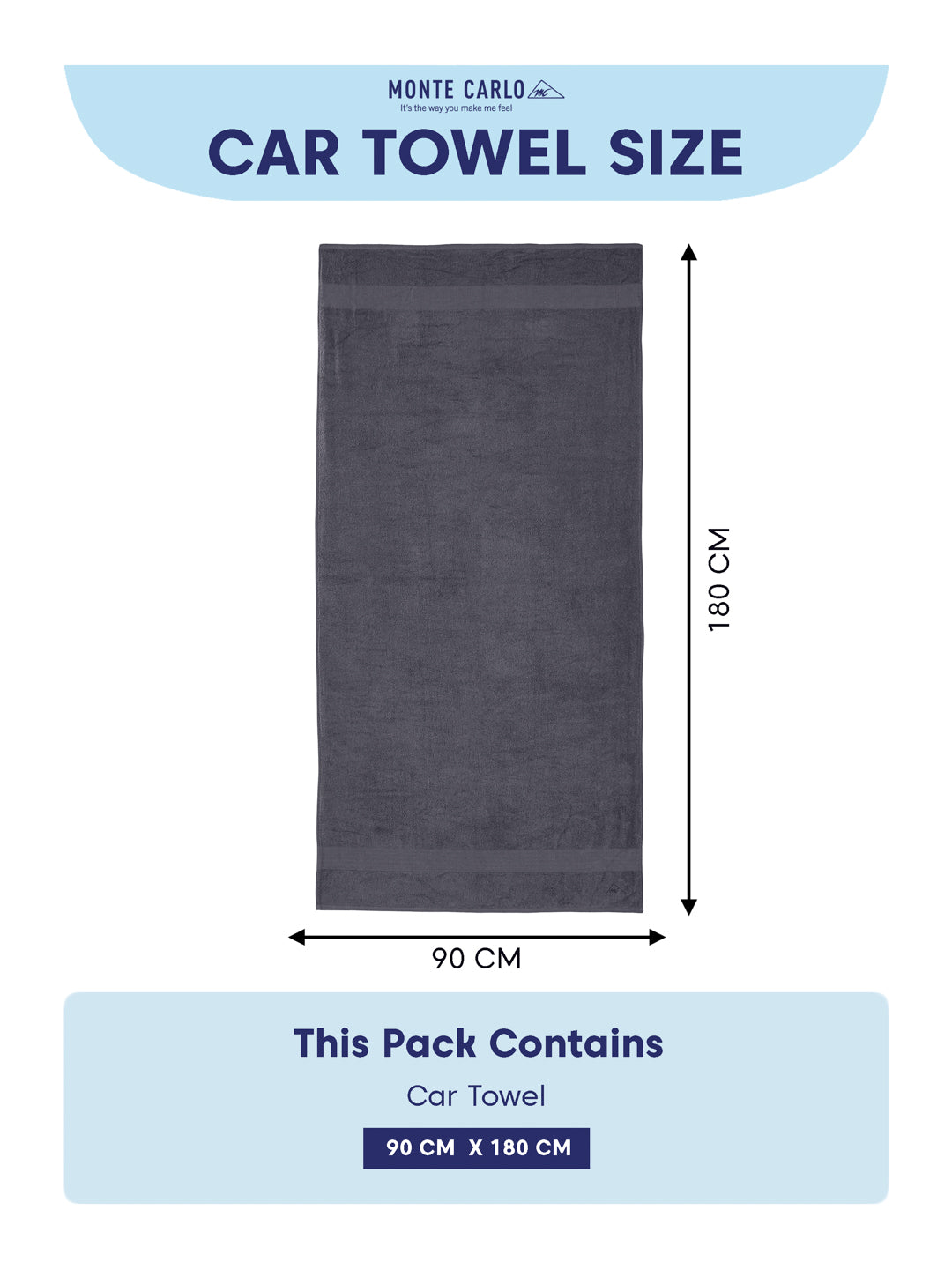 Grey Pure Cotton Solid 380 GSM Car Towel 1 Piece (Jazz Collection)