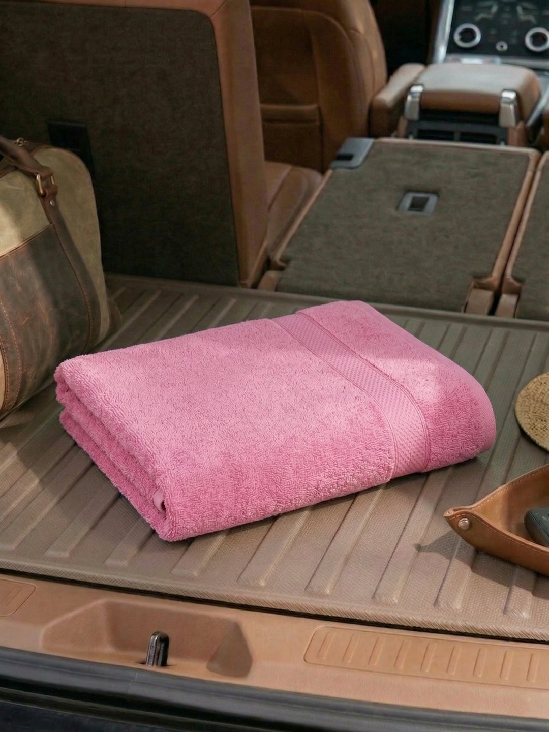 Pink Pure Cotton Solid 380 GSM Car Towel 1 Piece (Jazz Collection)
