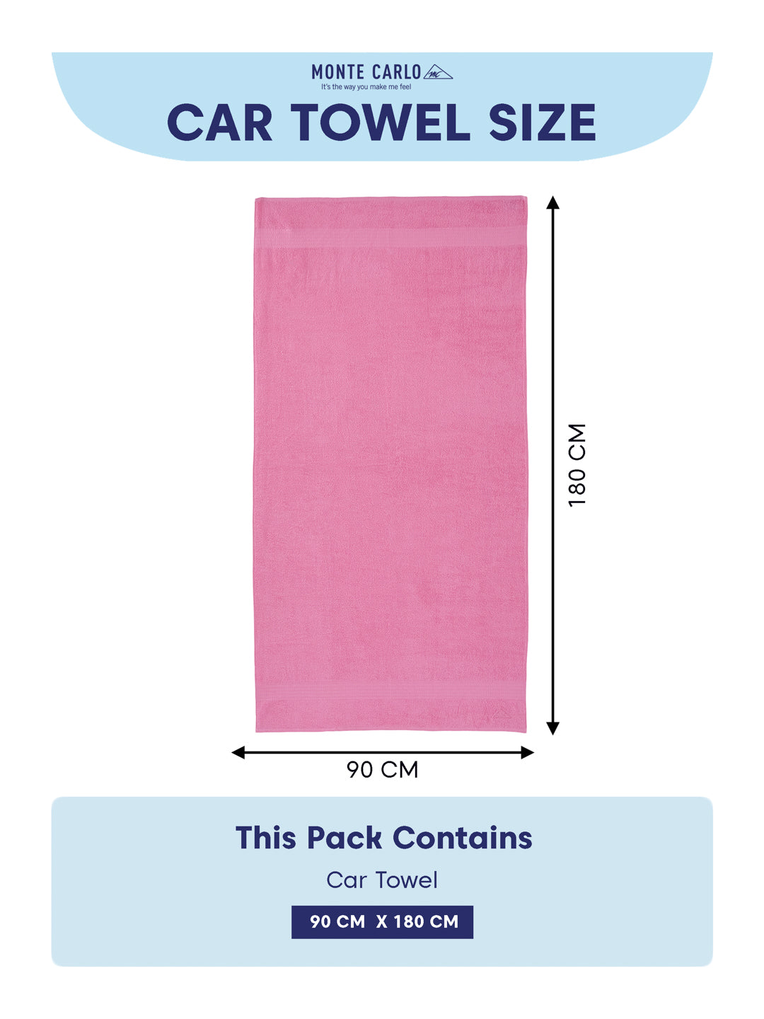 Pink Pure Cotton Solid 380 GSM Car Towel 1 Piece (Jazz Collection)