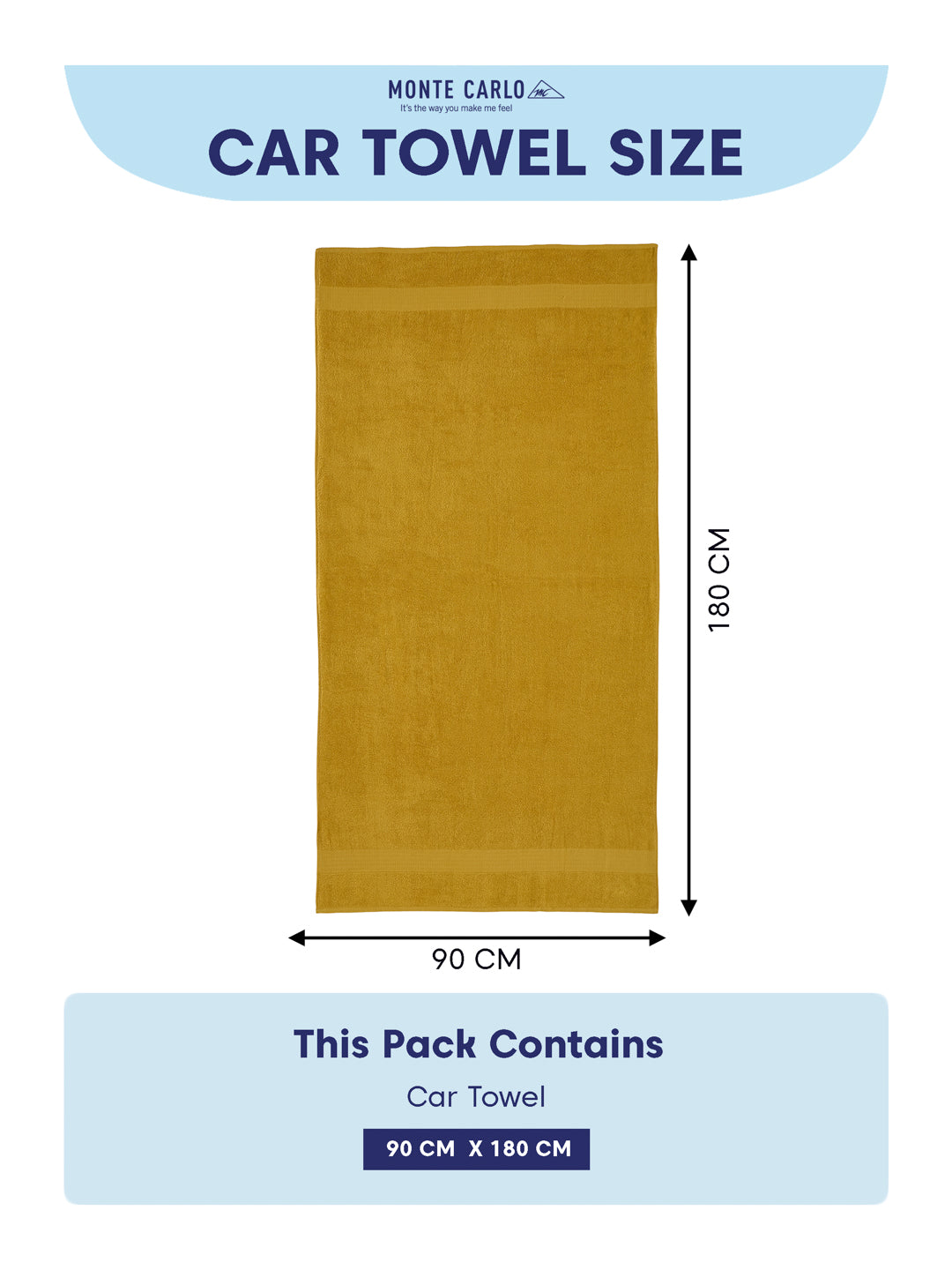 Yellow Pure Cotton Solid 380 GSM Car Towel 1 Piece (Jazz Collection)