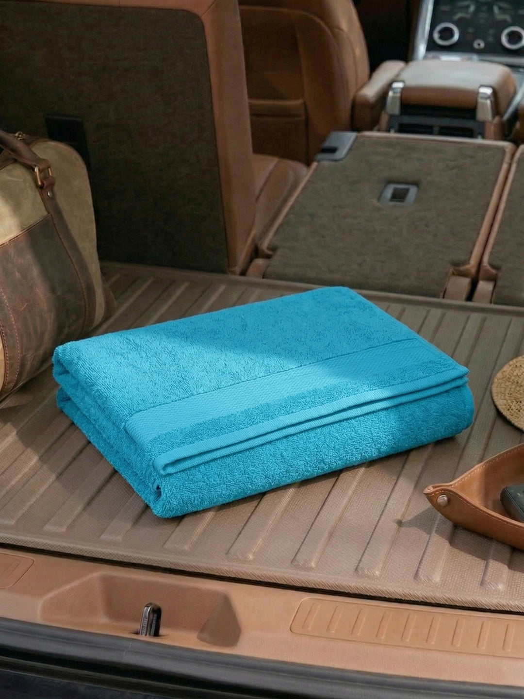 Aqua Blue Pure Cotton Solid 380 GSM Car Towel 1 Piece (Jazz Collection)