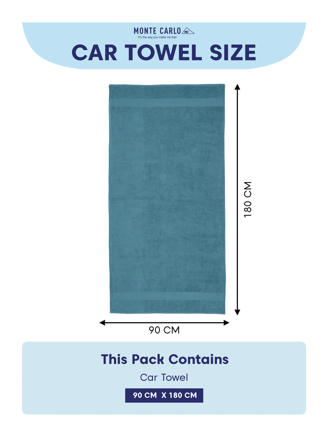 Blue Pure Cotton Solid 380 GSM Car Towel 1 Piece (Jazz Collection)