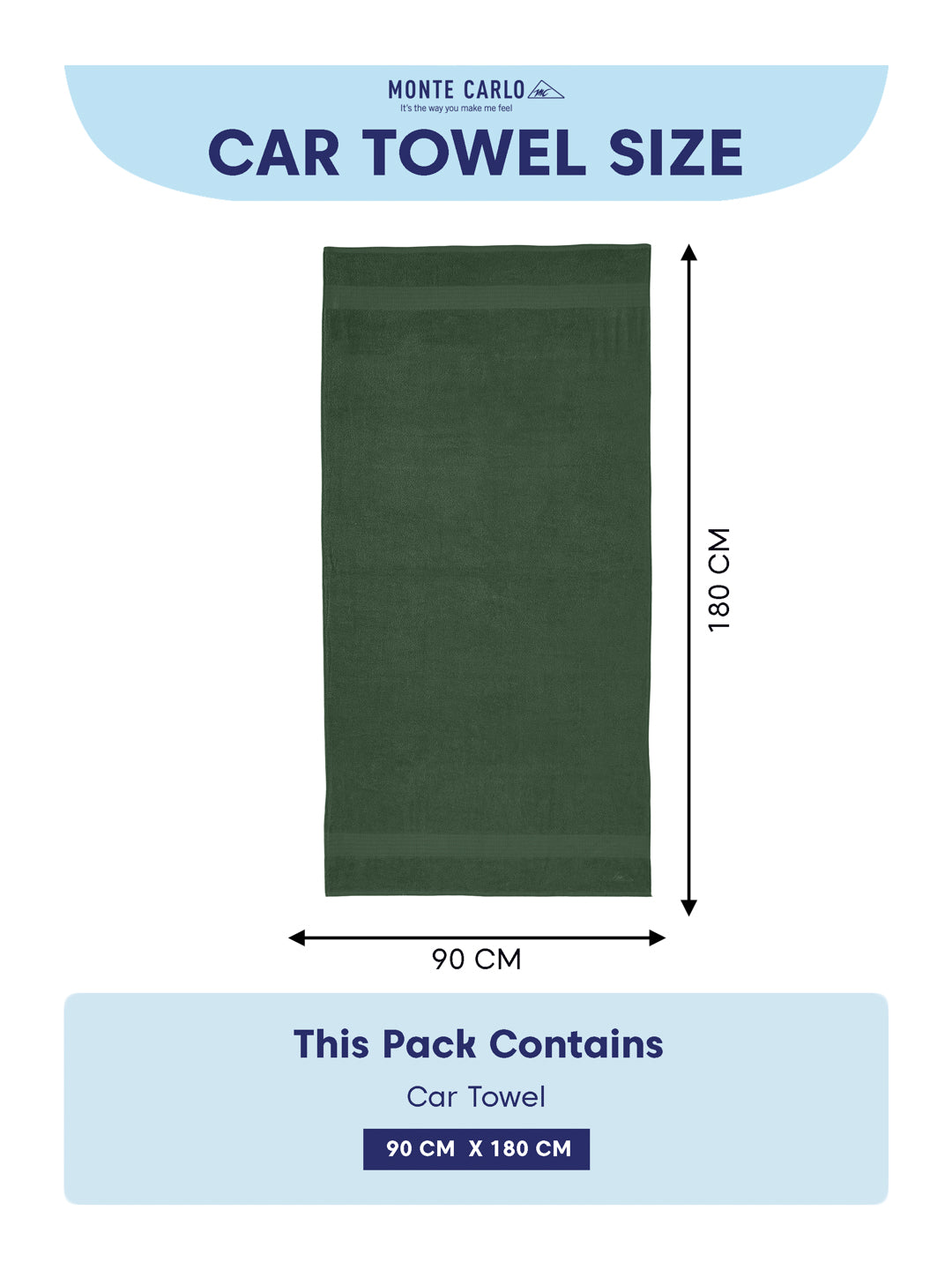 Green Pure Cotton Solid 380 GSM Car Towel 1 Piece (Jazz Collection)