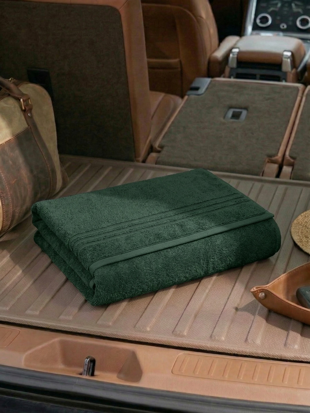 Forest Green Pure Cotton Solid 340 GSM Car Towel 1 Piece (Soho Collection)