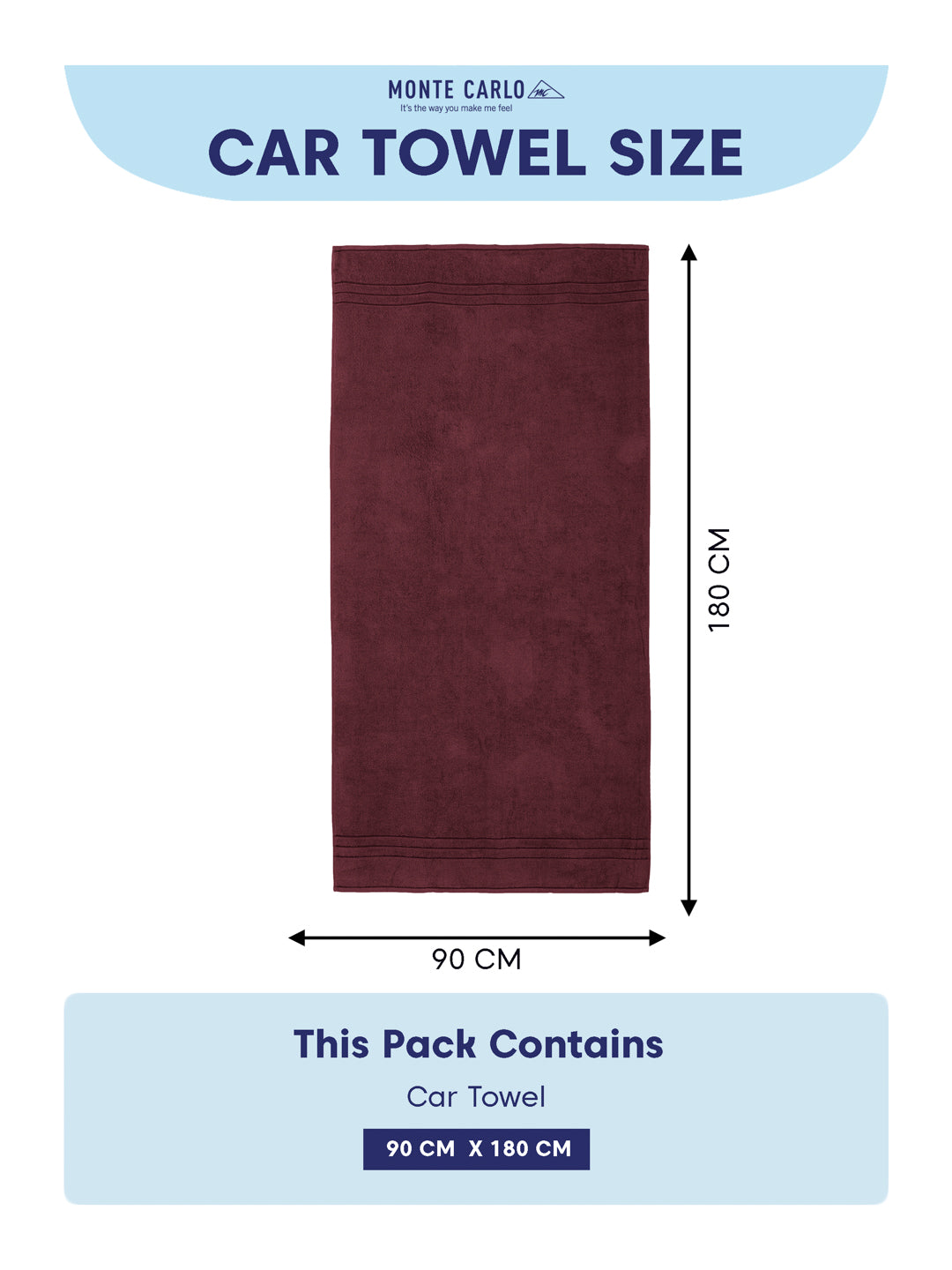 Burgundy Pure Cotton Solid 340 GSM Car Towel 1 Piece (Soho Collection)
