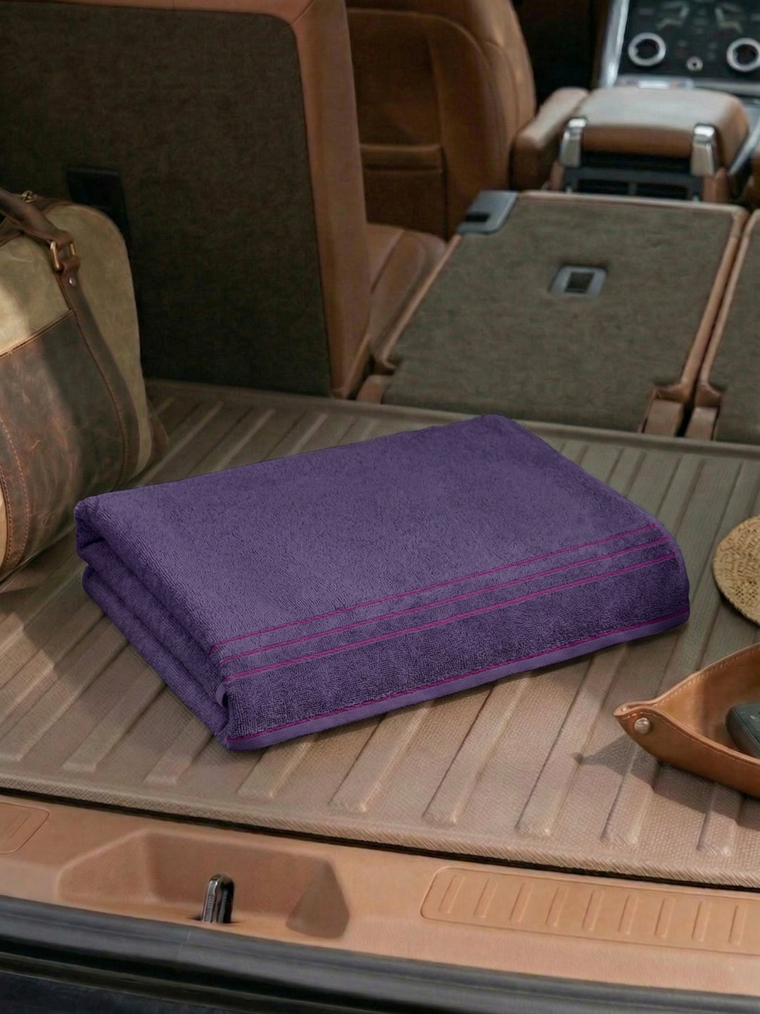 Purple Pure Cotton Solid 340 GSM Car Towel 1 Piece (Soho Collection)