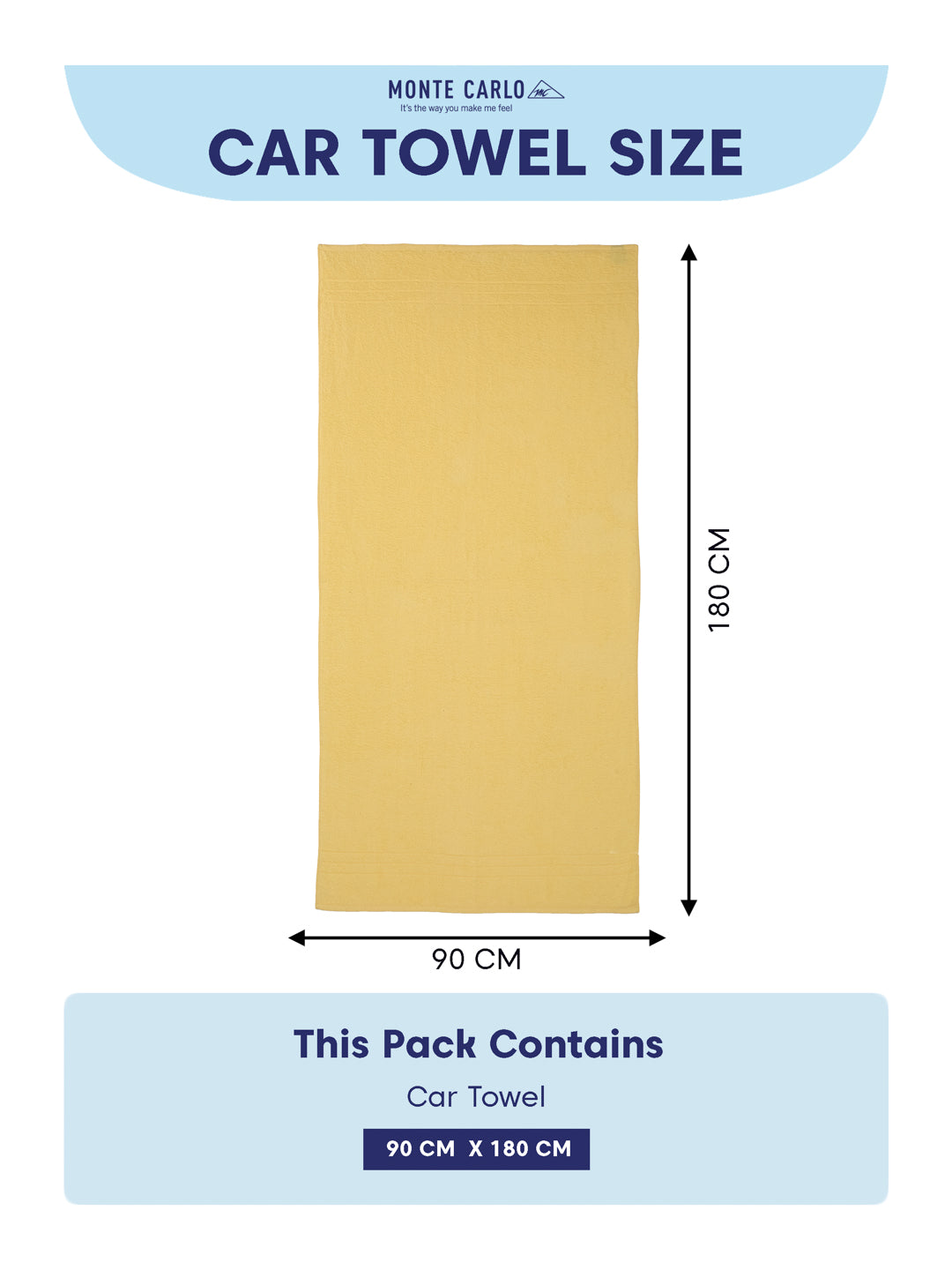 Yellow Pure Cotton Solid 340 GSM Car Towel 1 Piece (Soho Collection)
