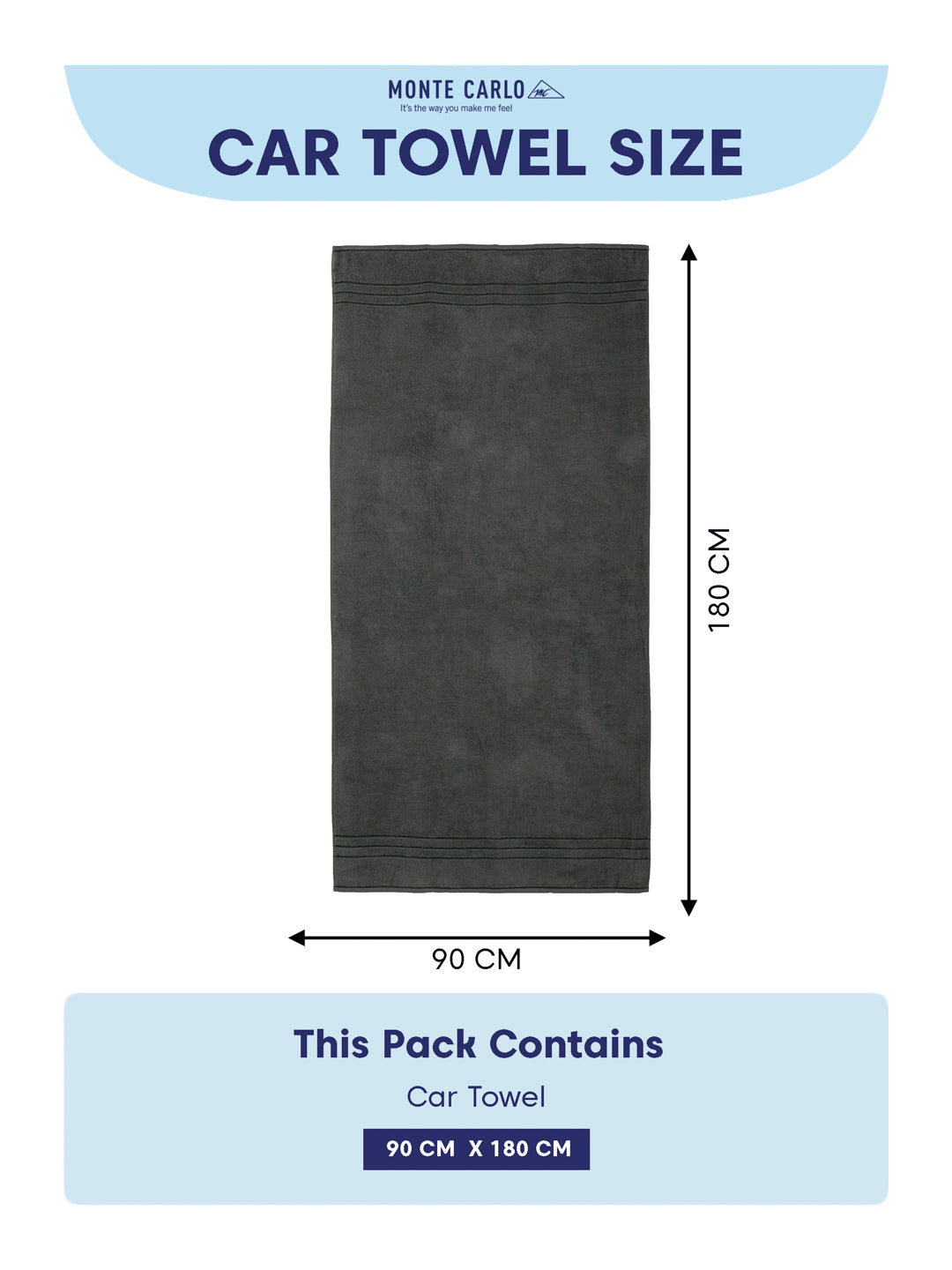 Charcoal Pure Cotton Solid 340 GSM Car Towel 1 Piece (Soho Collection)