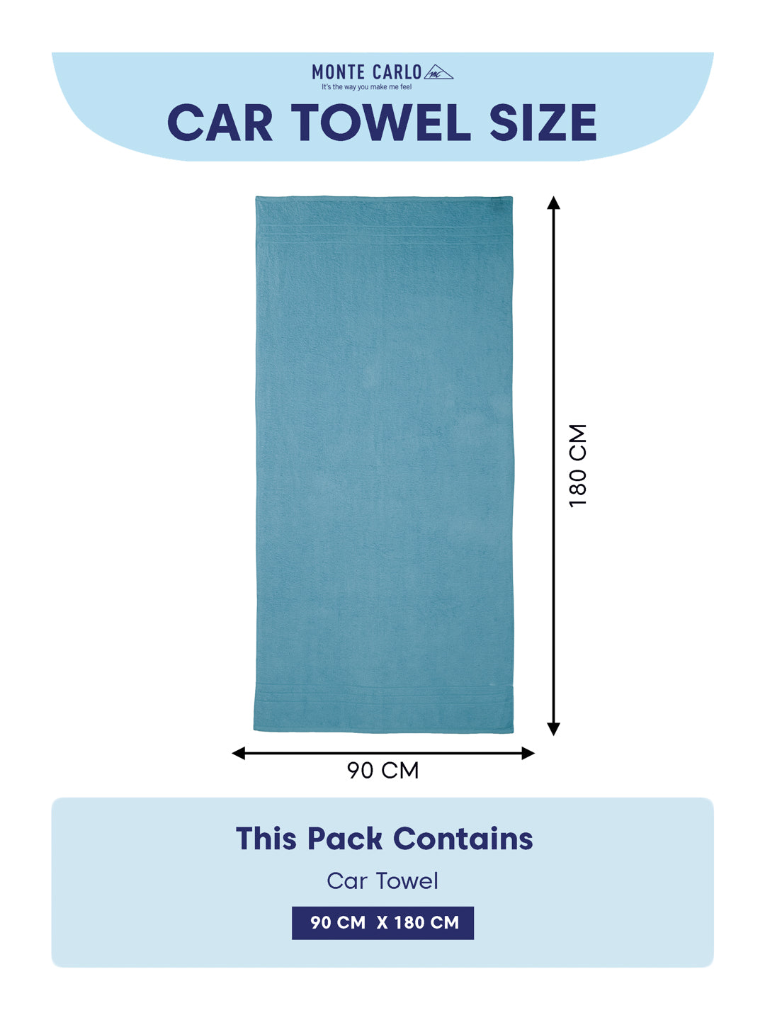 Blue Pure Cotton Solid 340 GSM Car Towel 1 Piece (Soho Collection)