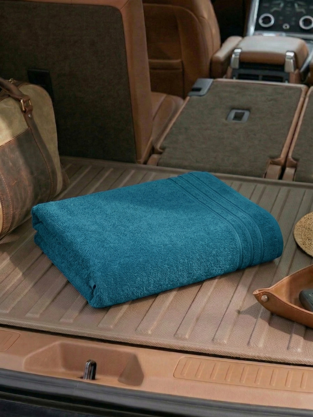 Teal Blue Pure Cotton Solid 340 GSM Car Towel 1 Piece (Soho Collection)