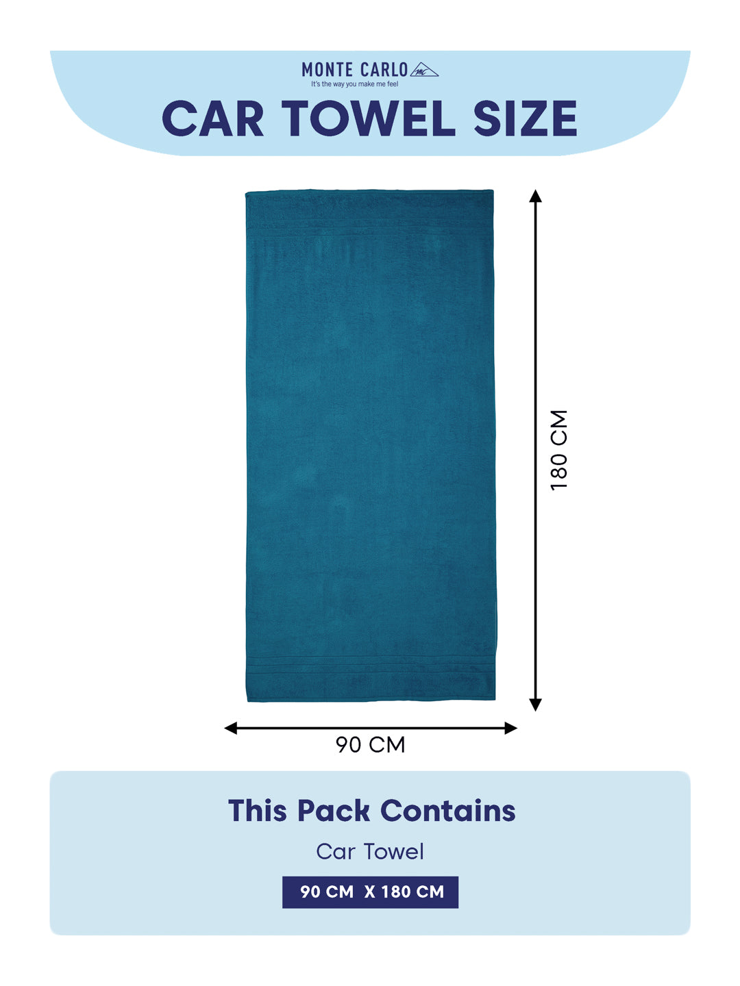 Teal Blue Pure Cotton Solid 340 GSM Car Towel 1 Piece (Soho Collection)