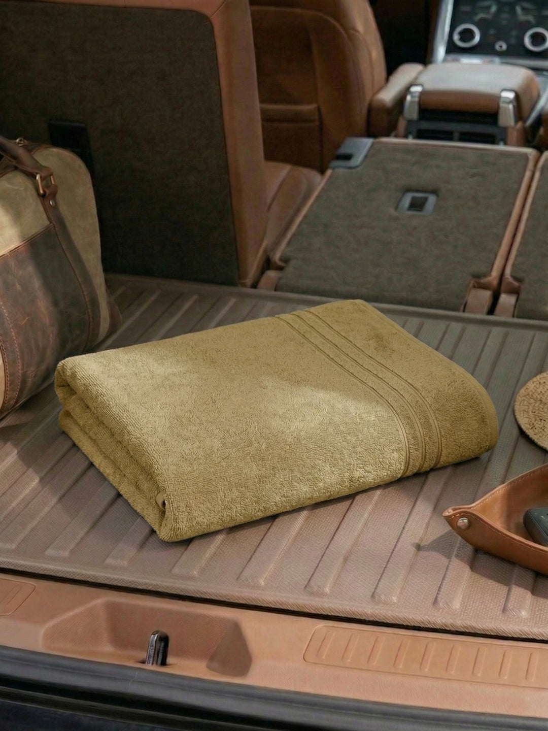 Khaki Pure Cotton Solid 340 GSM Car Towel 1 Piece (Soho Collection)