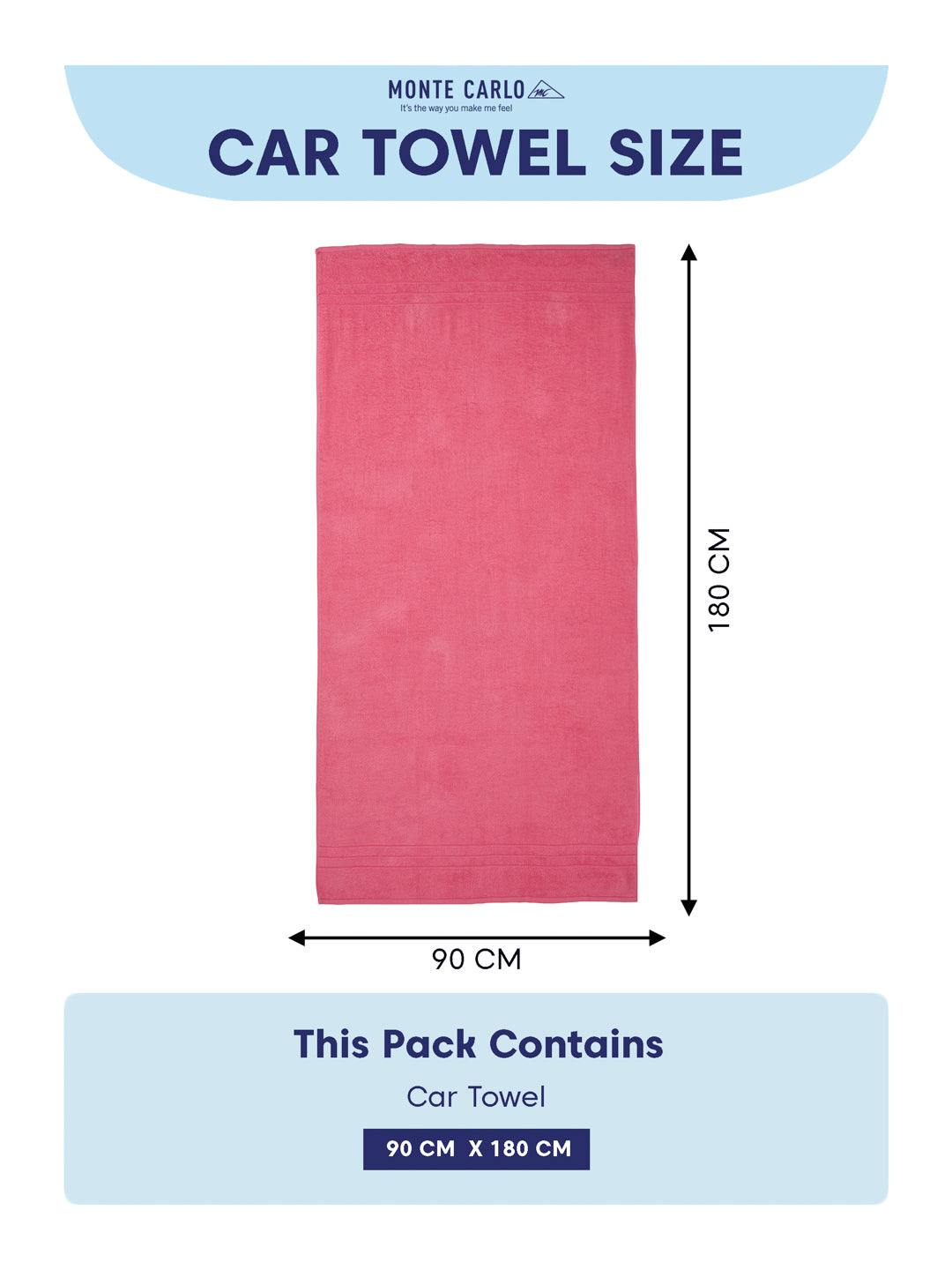 Pink Pure Cotton Solid 340 GSM Car Towel 1 Piece (Soho Collection)