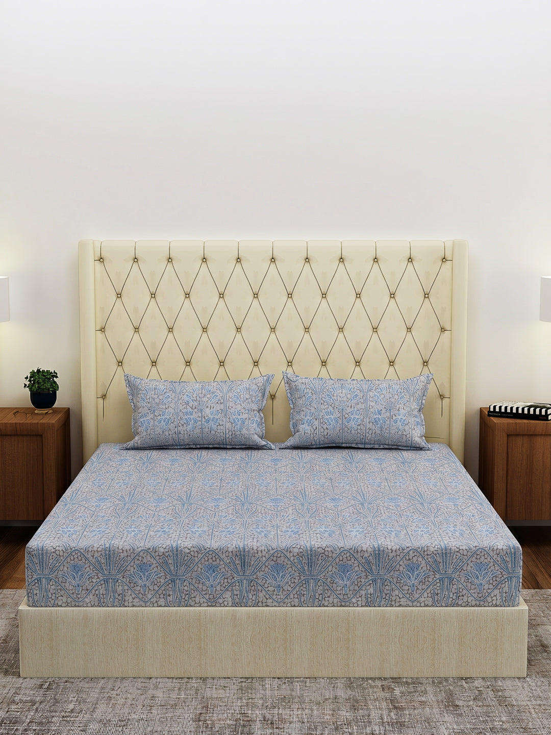 144 TC Pure Cotton King Size Bedsheet with 2 Pillow Covers Prestige Collection