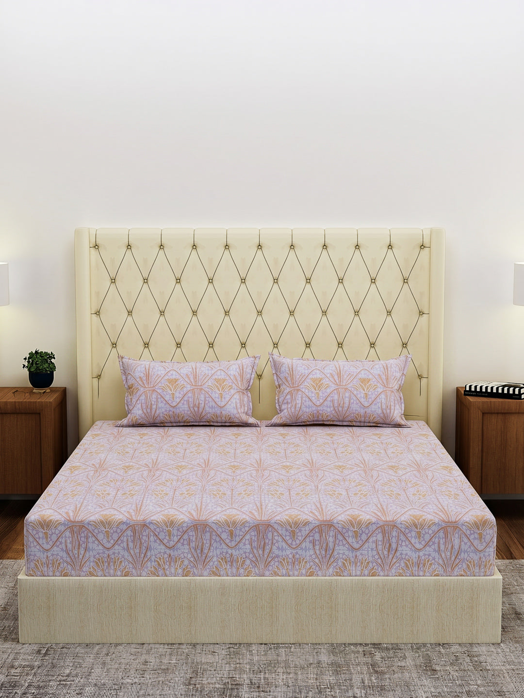 144 TC Pure Cotton King Size Bedsheet with 2 Pillow Covers Prestige Collection