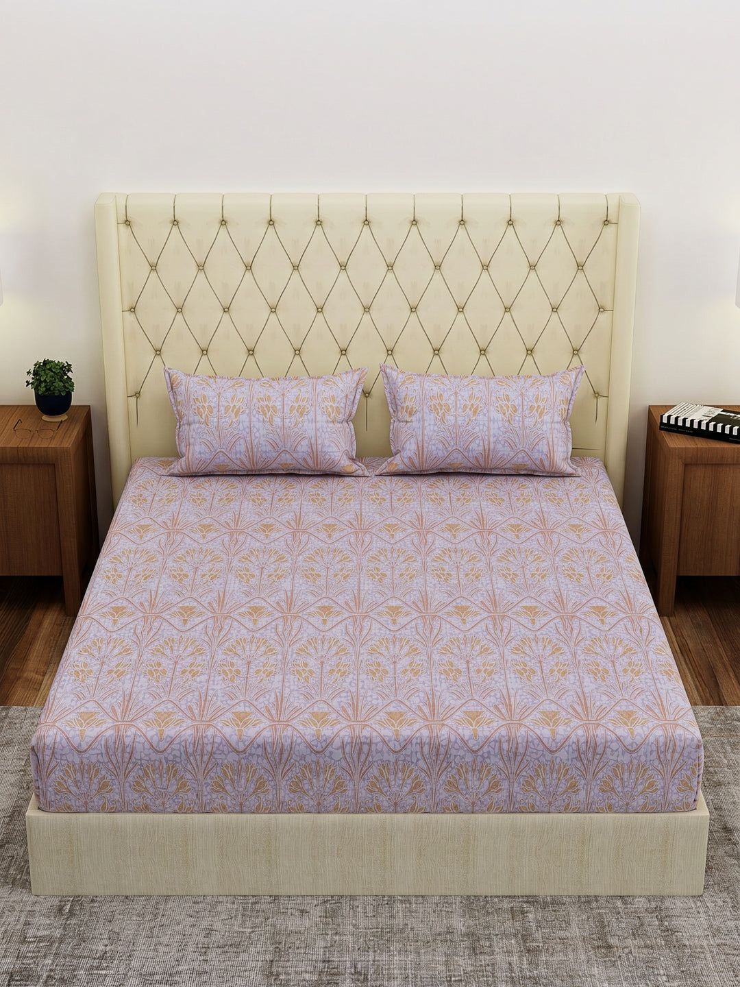 144 TC Pure Cotton King Size Bedsheet with 2 Pillow Covers Prestige Collection