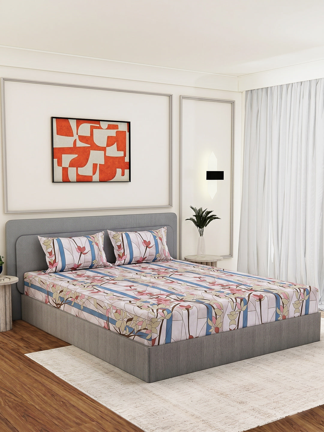 144 TC Pure Cotton King Size Bedsheet with 2 Pillow Covers Prestige Collection