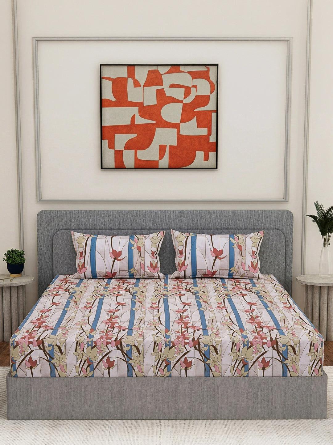 144 TC Pure Cotton King Size Bedsheet with 2 Pillow Covers Prestige Collection