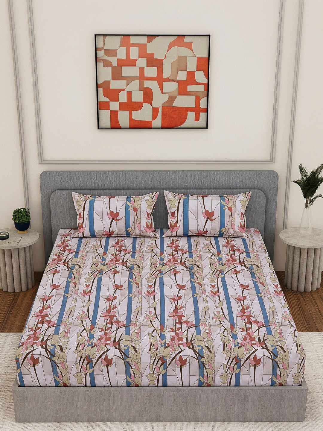 144 TC Pure Cotton King Size Bedsheet with 2 Pillow Covers Prestige Collection