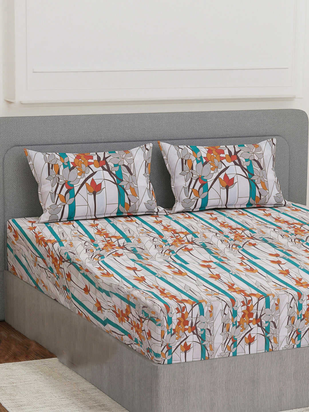 144 TC Pure Cotton King Size Bedsheet with 2 Pillow Covers Prestige Collection
