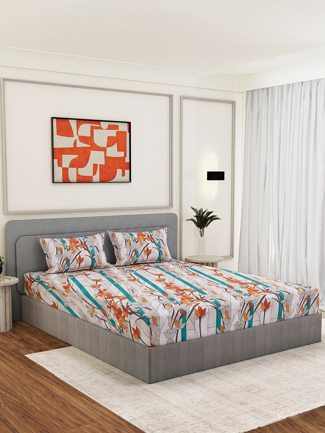 144 TC Pure Cotton King Size Bedsheet with 2 Pillow Covers Prestige Collection