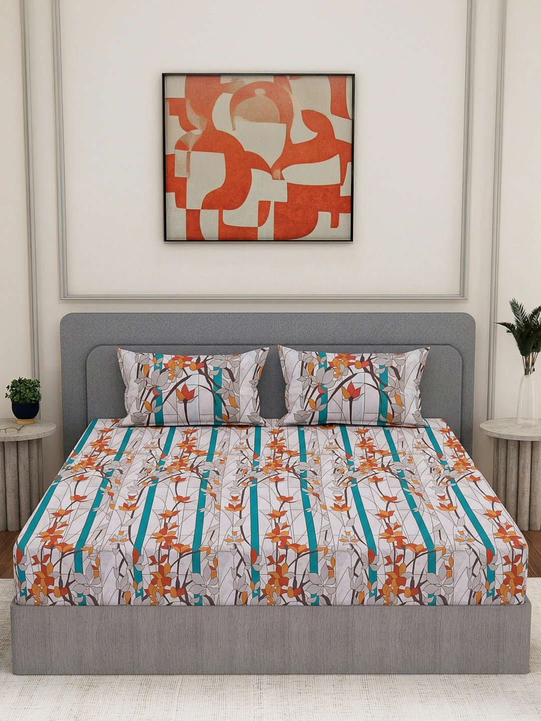 144 TC Pure Cotton King Size Bedsheet with 2 Pillow Covers Prestige Collection