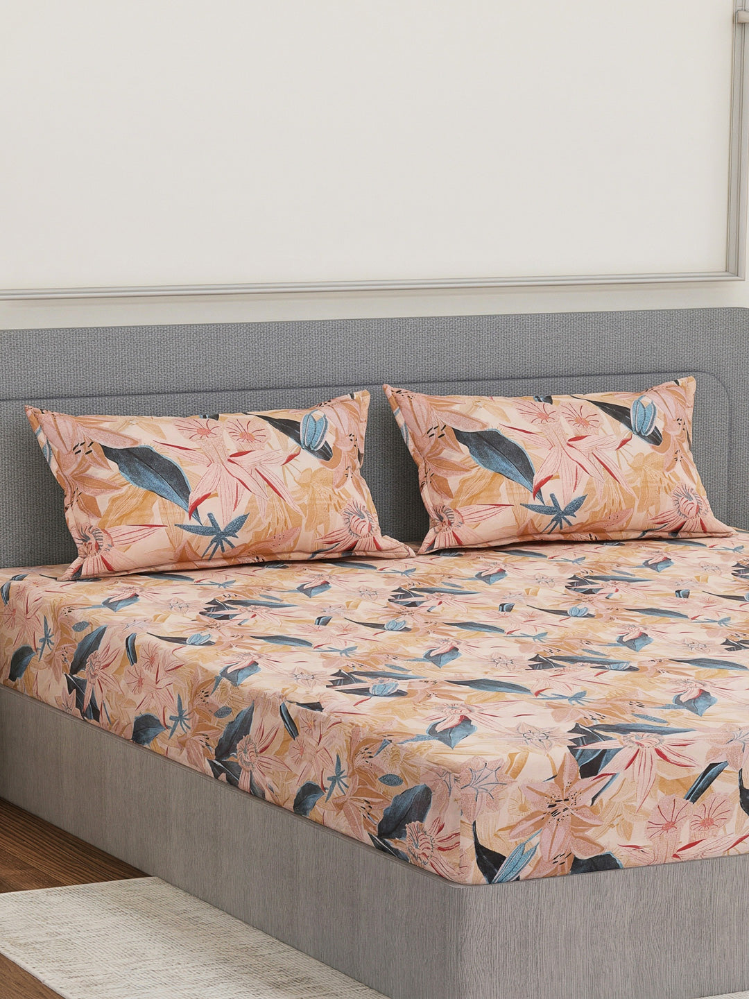 144 TC Pure Cotton King Size Bedsheet with 2 Pillow Covers Prestige Collection