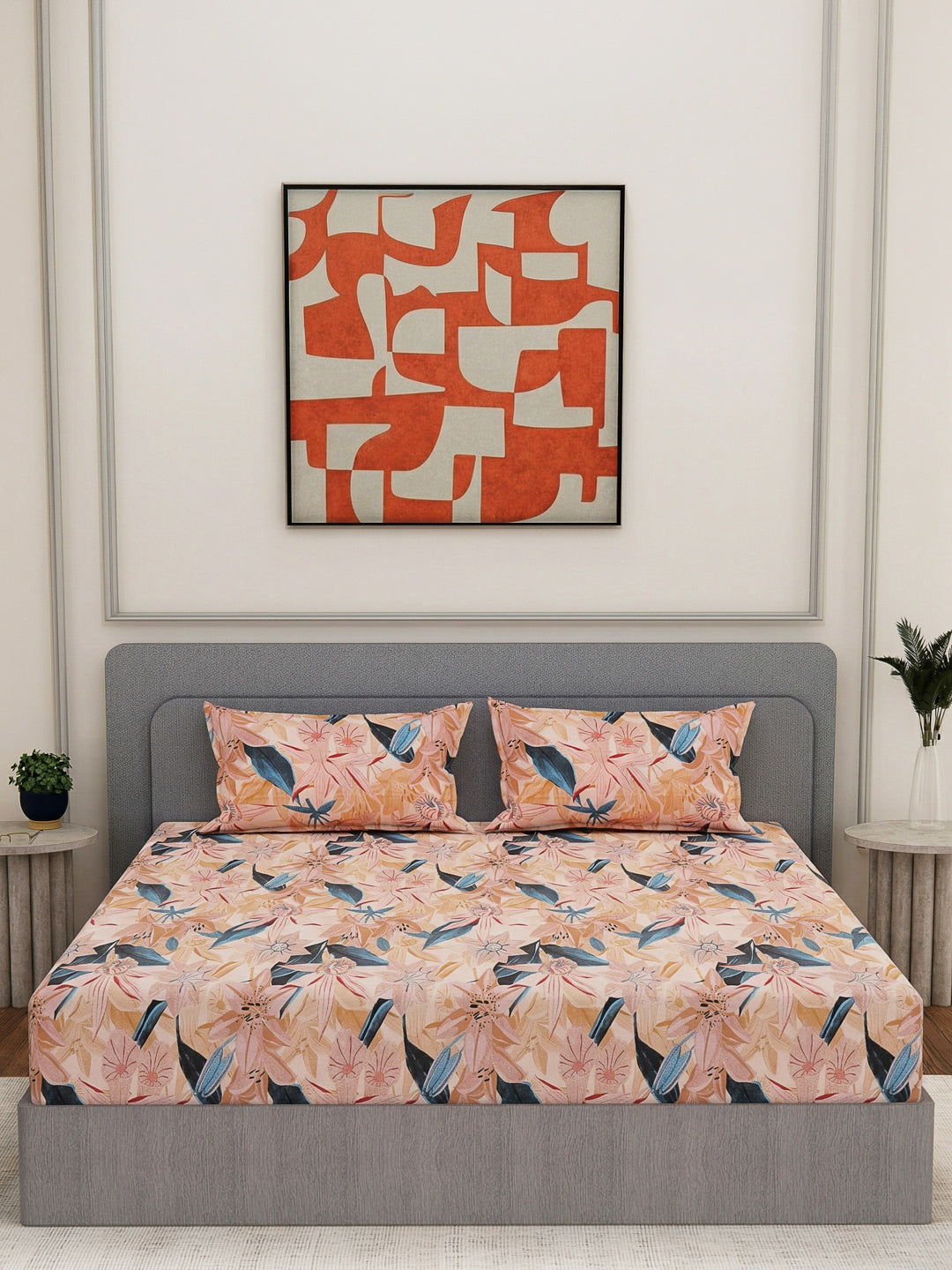 144 TC Pure Cotton King Size Bedsheet with 2 Pillow Covers Prestige Collection