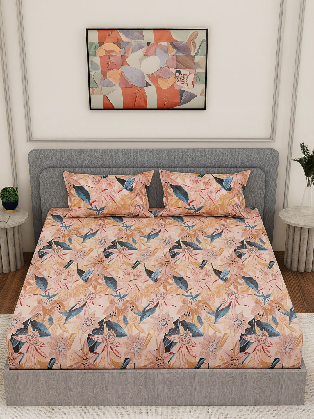 144 TC Pure Cotton King Size Bedsheet with 2 Pillow Covers Prestige Collection