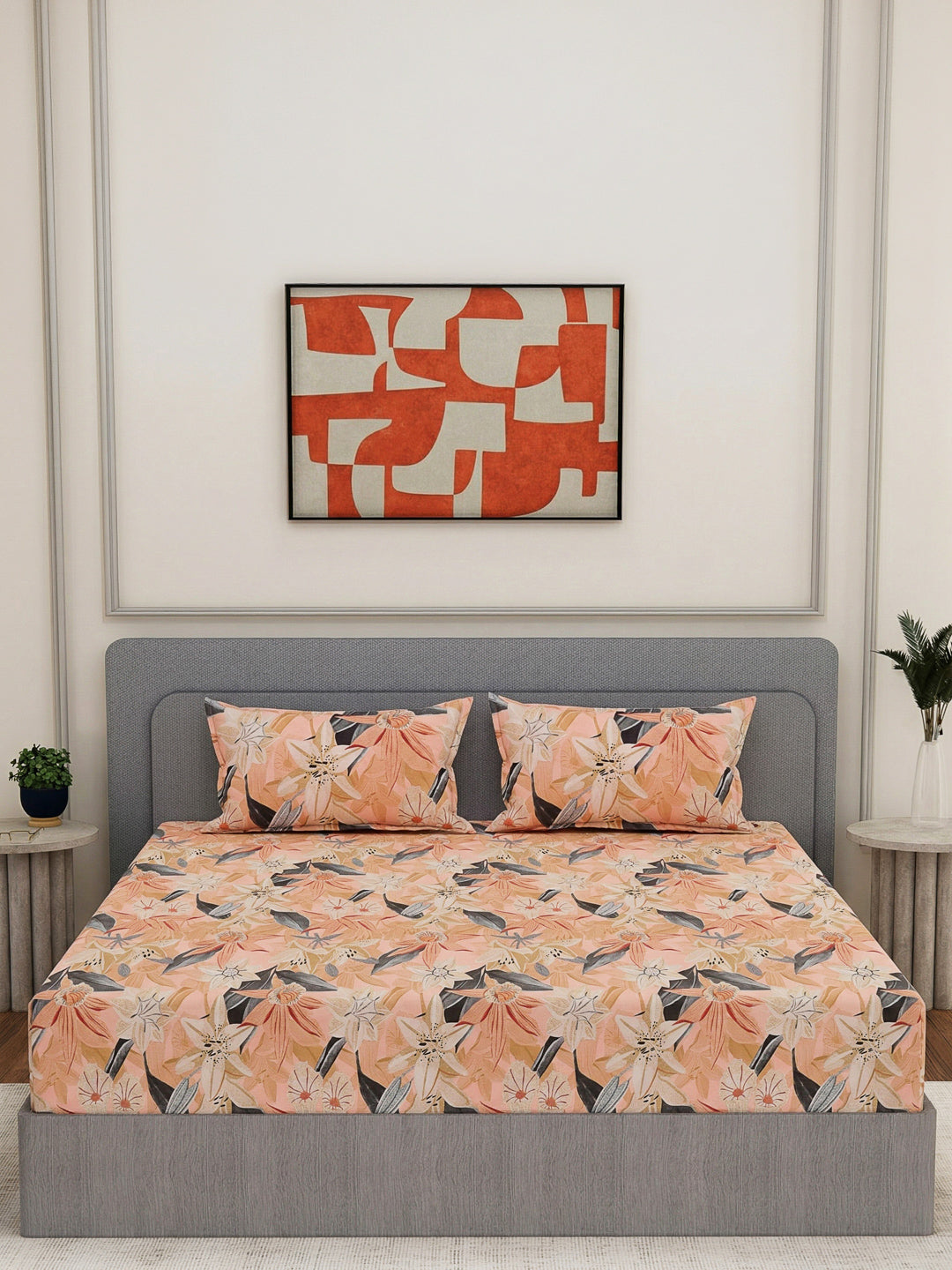 144 TC Pure Cotton King Size Bedsheet with 2 Pillow Covers Prestige Collection