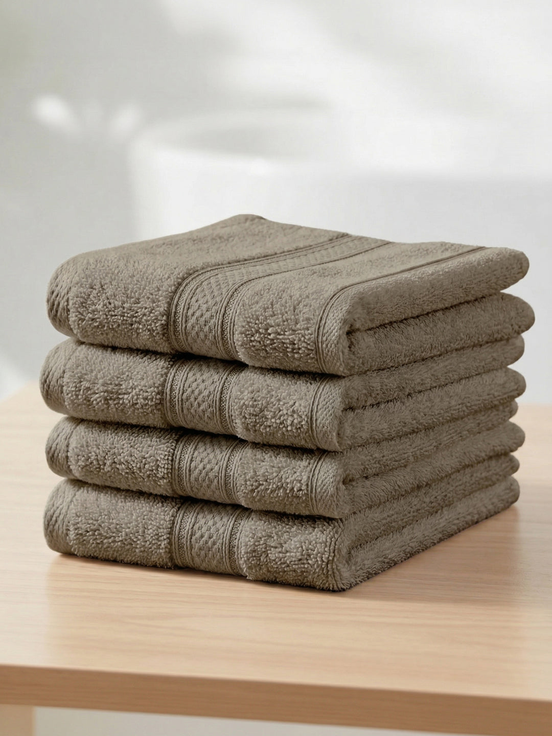 Luxury Brown Solid 600 GSM Face Towel 4 Pc Set (Eco Bamboo Collection)