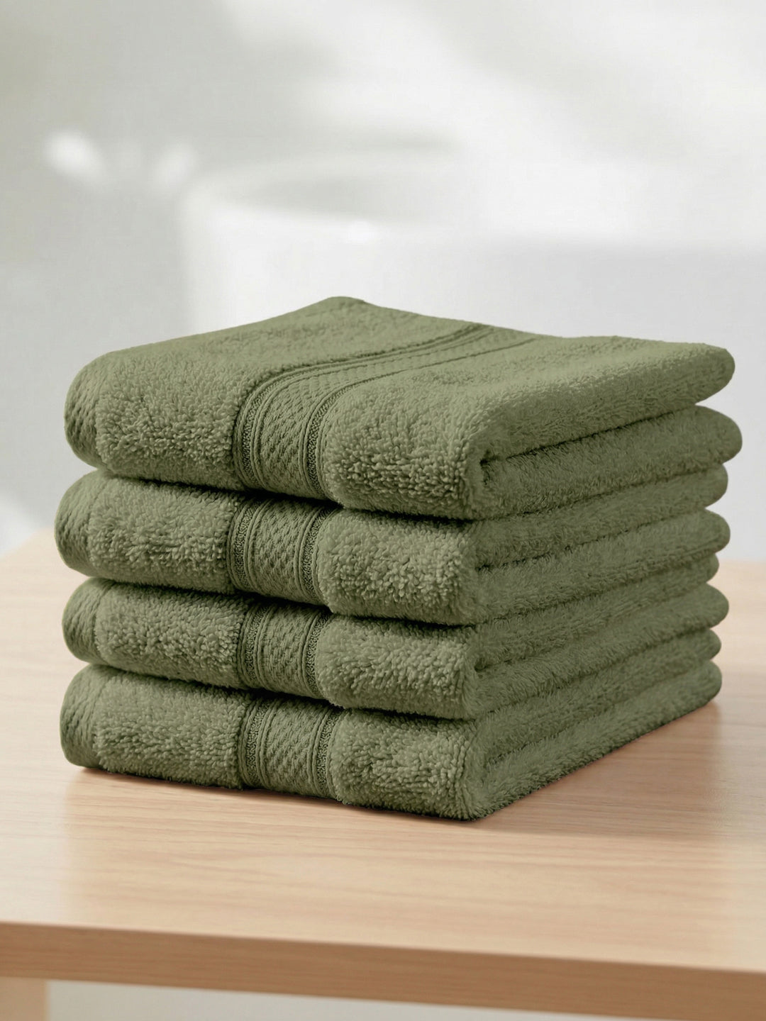 Luxury Burnt Olive Solid 600 GSM Face Towel 4 Pc Set (Eco Bamboo Collection)