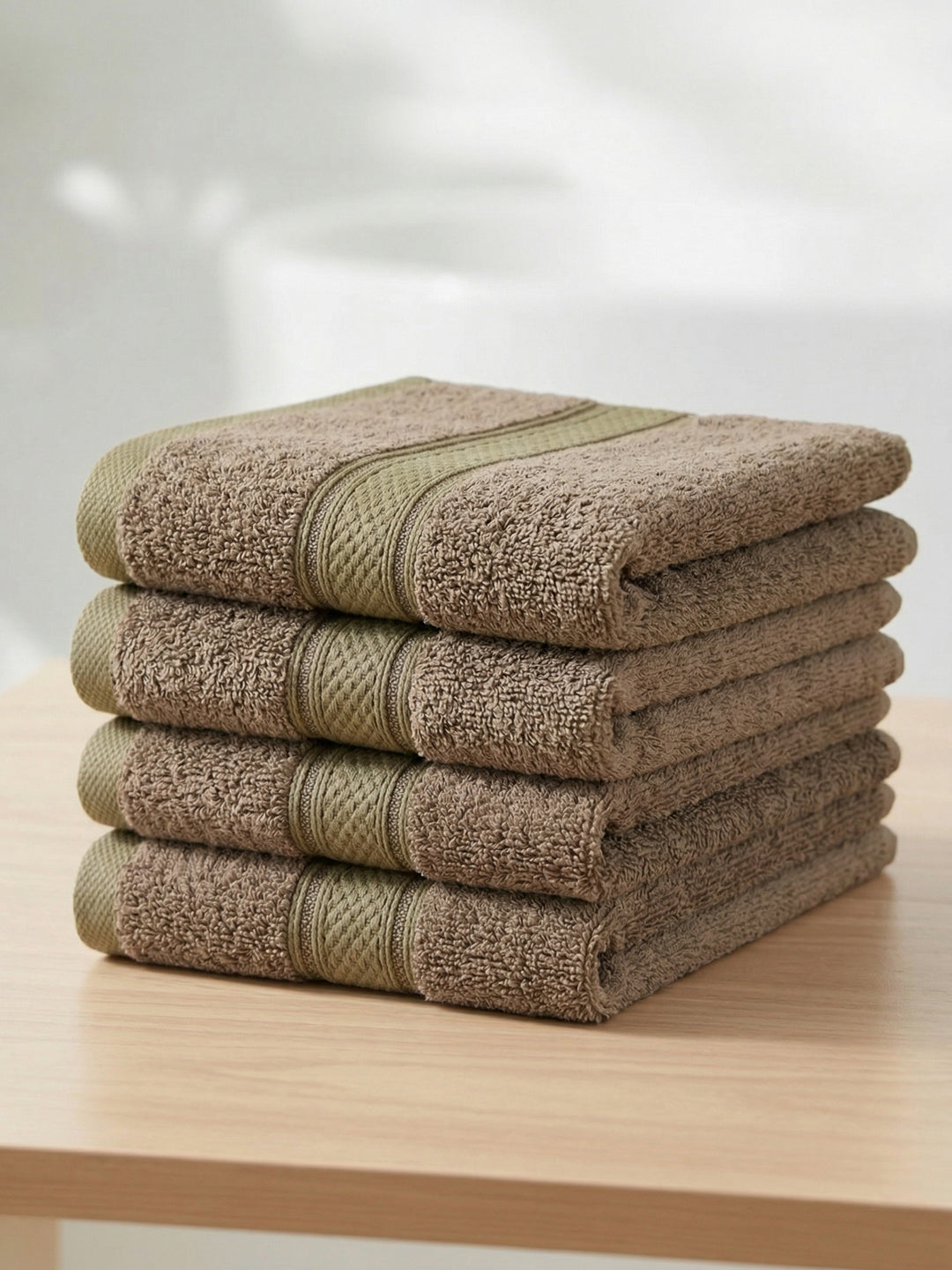 Luxury Rose Brown Solid 600 GSM Face Towel 4 Pc Set (Eco Bamboo Collection)