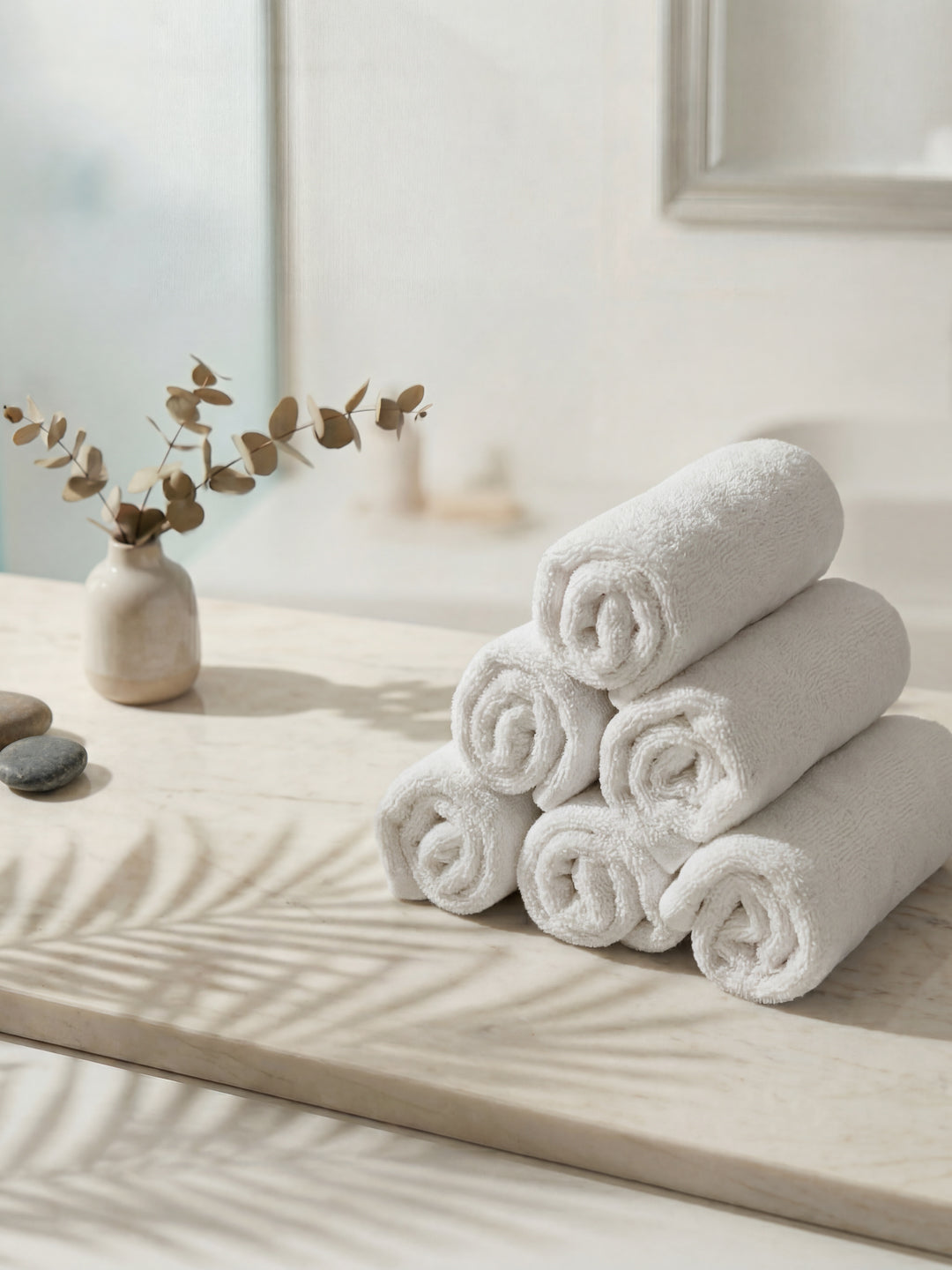 Premium White Pure Cotton Solid 560 GSM Face Towel 6 Pc Set (Hotel Collection)